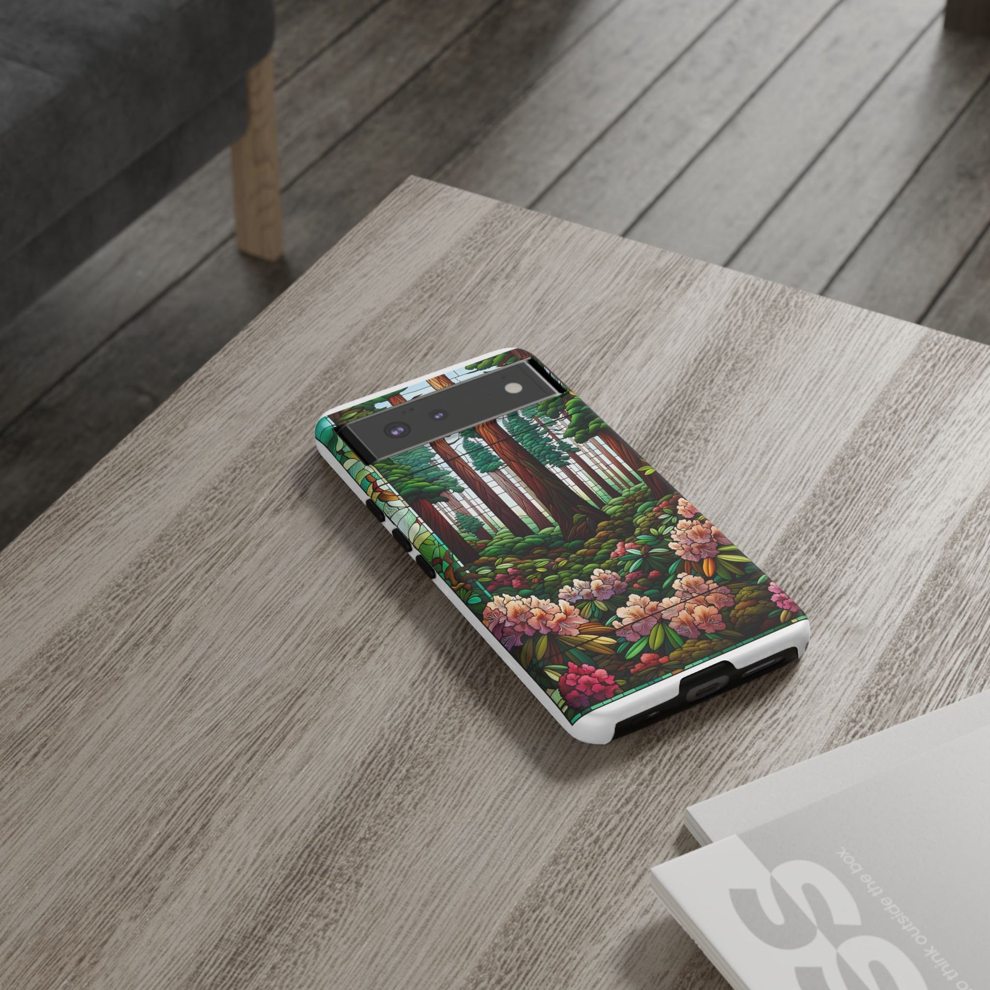 Nature Inspired Tough Cases - Redwood Trees & Rhododendrons Stained Glass iPhone Cover, Protective Phone Shell, Unique Samsung Galaxy Case,