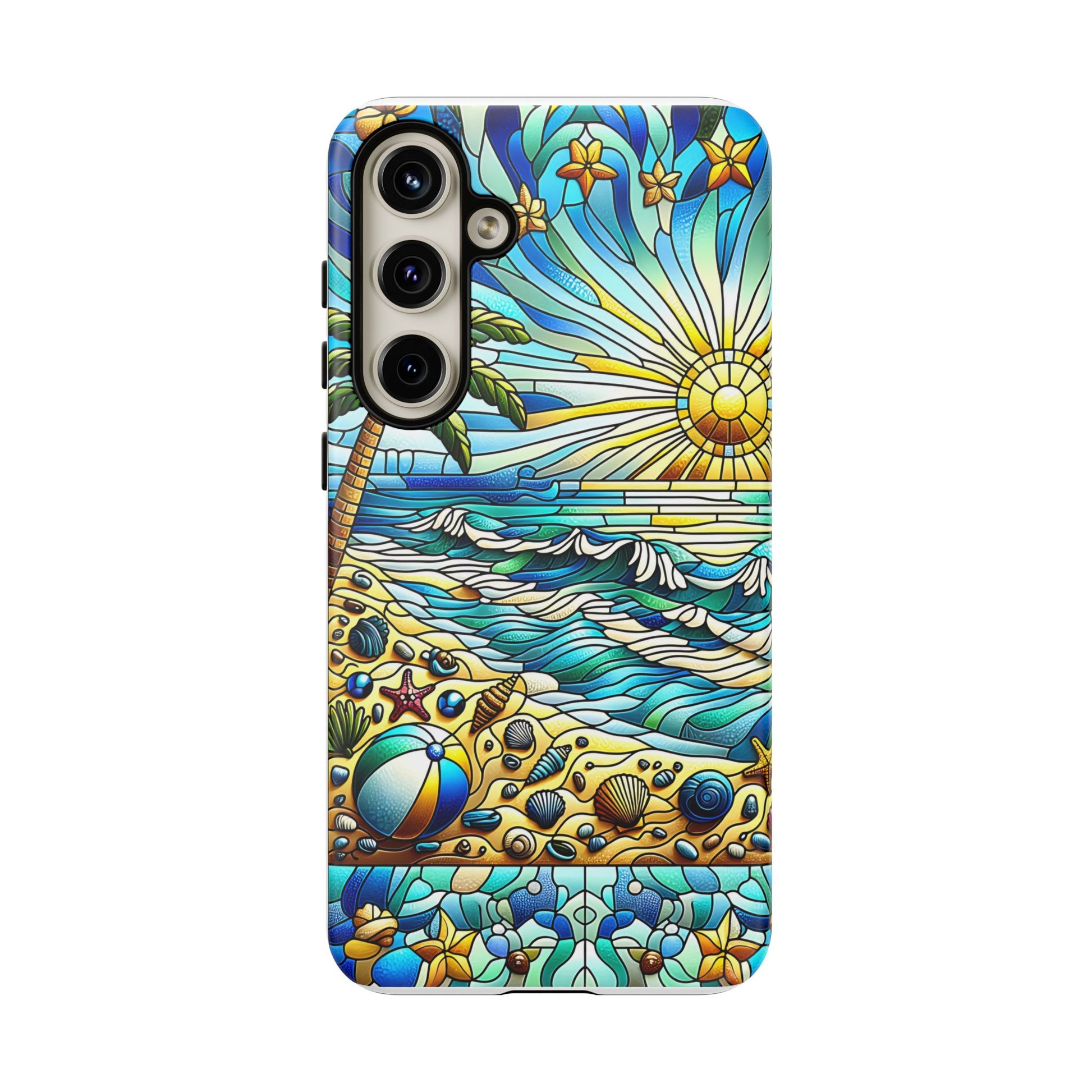 Stained Glass Tough Case, Protective Phone Case, Nature Inspired Smartphone Case, Summer Beach Play Day Phone Cover, Tough Phone Case for