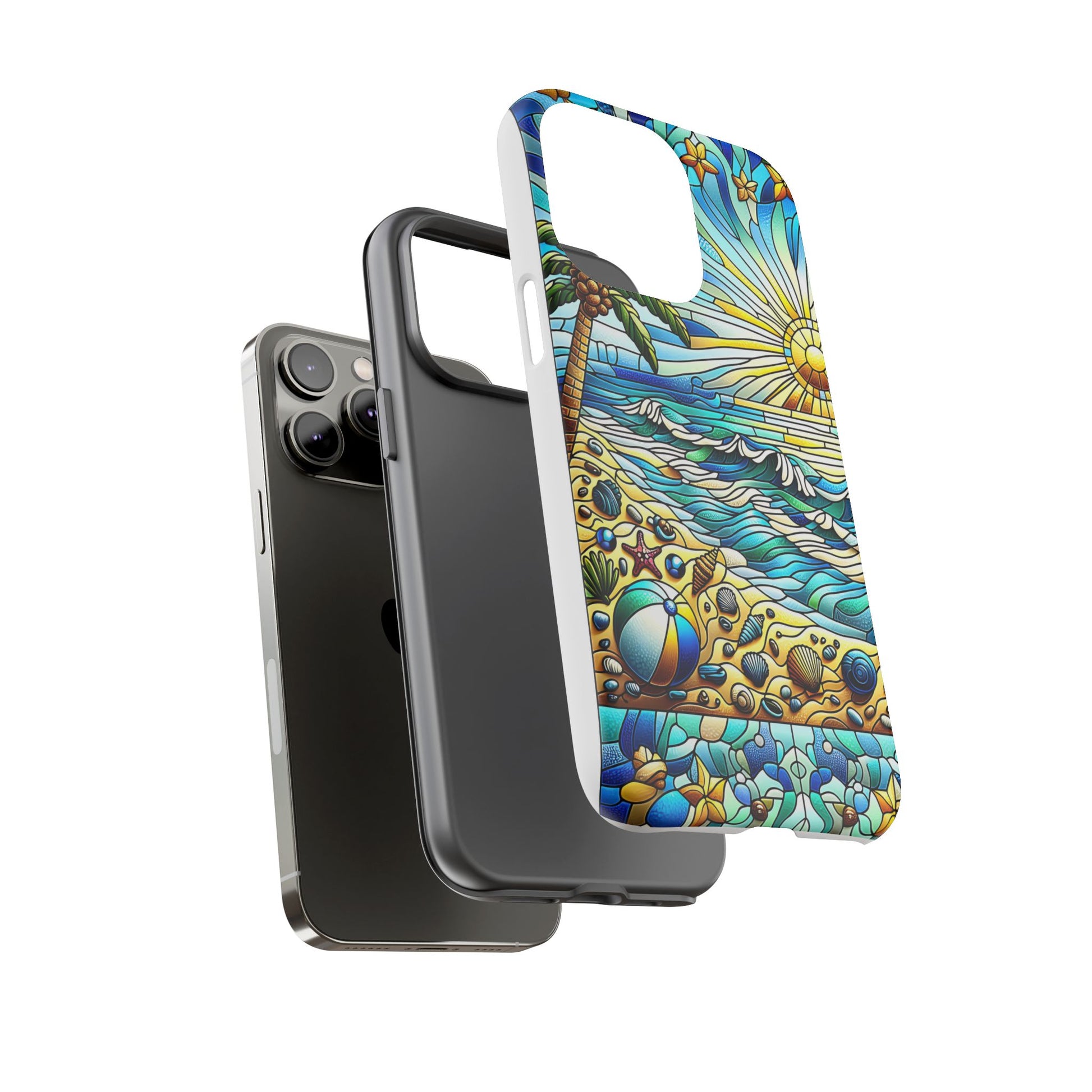 Stained Glass Tough Case, Protective Phone Case, Nature Inspired Smartphone Case, Summer Beach Play Day Phone Cover, Tough Phone Case for