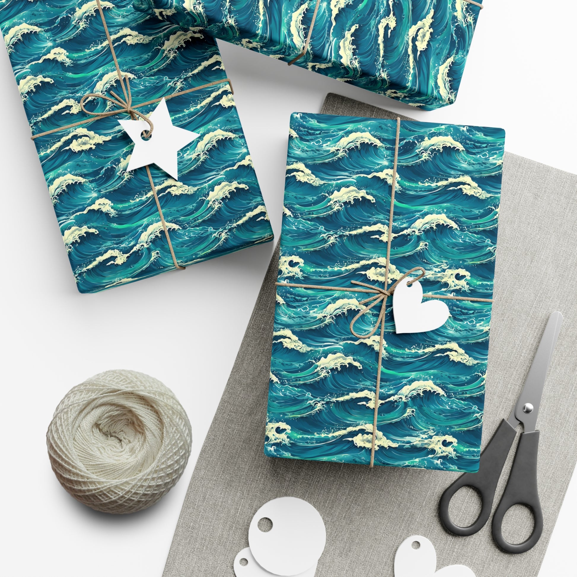 Wrapping Paper Set, Ocean Wave Design, Gift Wrap Roll, Sea Colors, Birthday Gift Packaging, Holiday Wrap, Craft Paper, Party Supplies