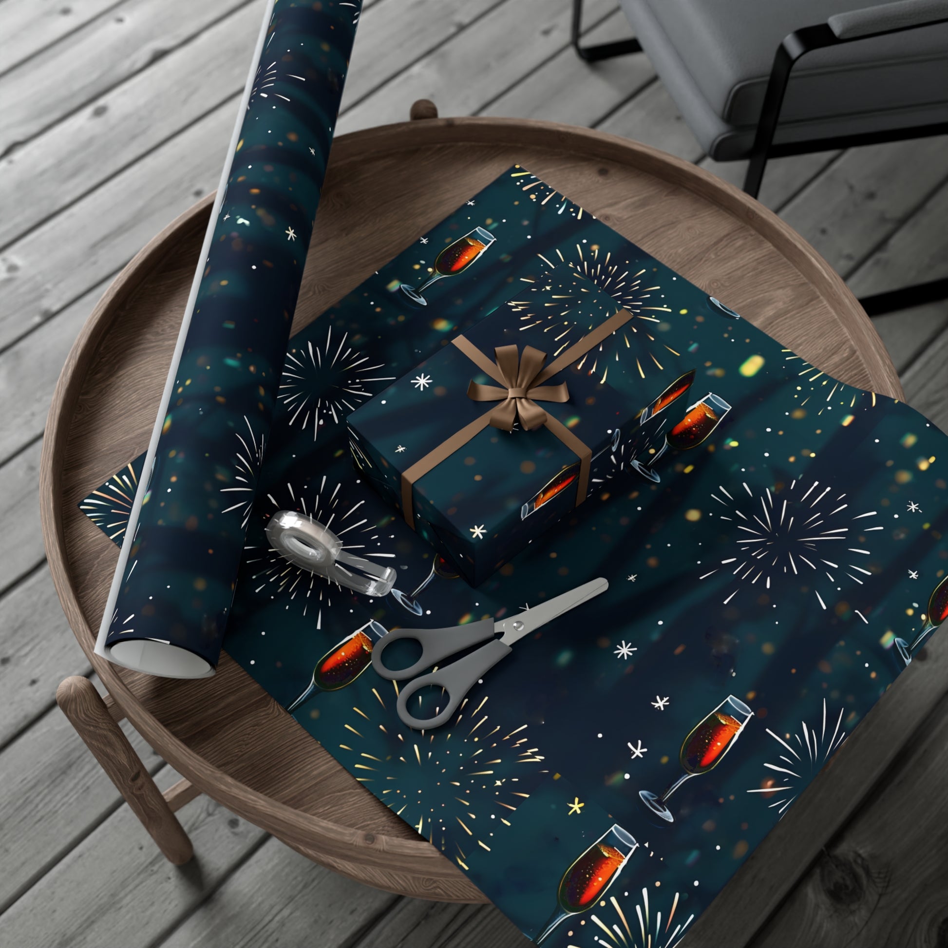 Gift Wrap Papers, New Year's Eve Celebration Pattern With Fireworks And Champagne, Wrapping Paper Roll, Holiday Gift Wrap, Festive