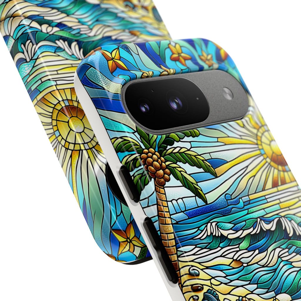 Stained Glass Tough Case, Protective Phone Case, Nature Inspired Smartphone Case, Summer Beach Play Day Phone Cover, Tough Phone Case for
