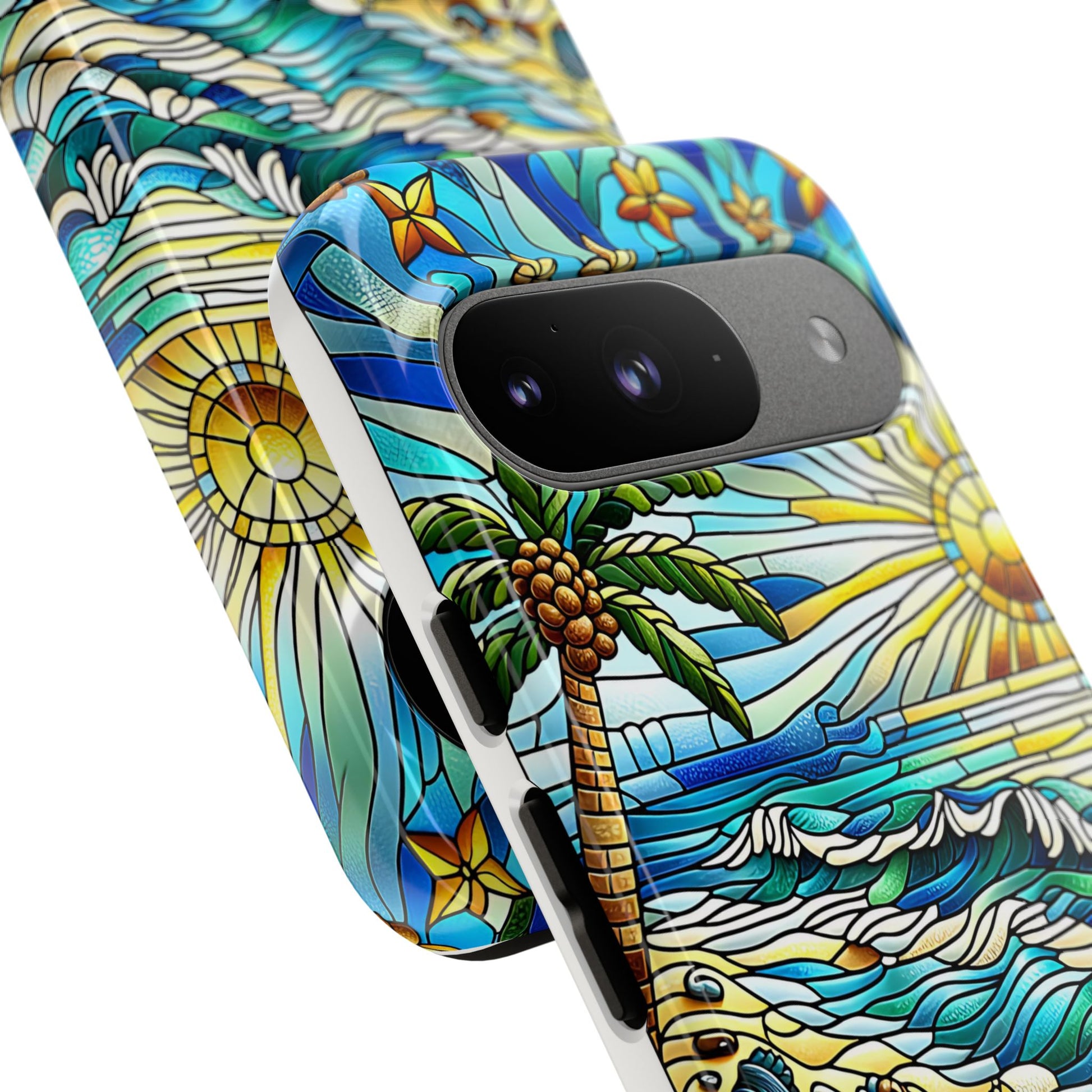 Stained Glass Tough Case, Protective Phone Case, Nature Inspired Smartphone Case, Summer Beach Play Day Phone Cover, Tough Phone Case for