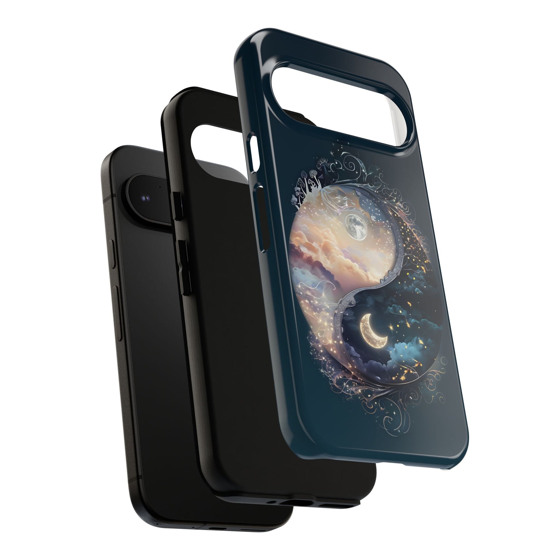 Phone Case, Yin-Yang Symbol Design, Whimsical Day Night Fantasy Print, Protective Cover, Tough Skin, Phone Accessories, Phone Protection