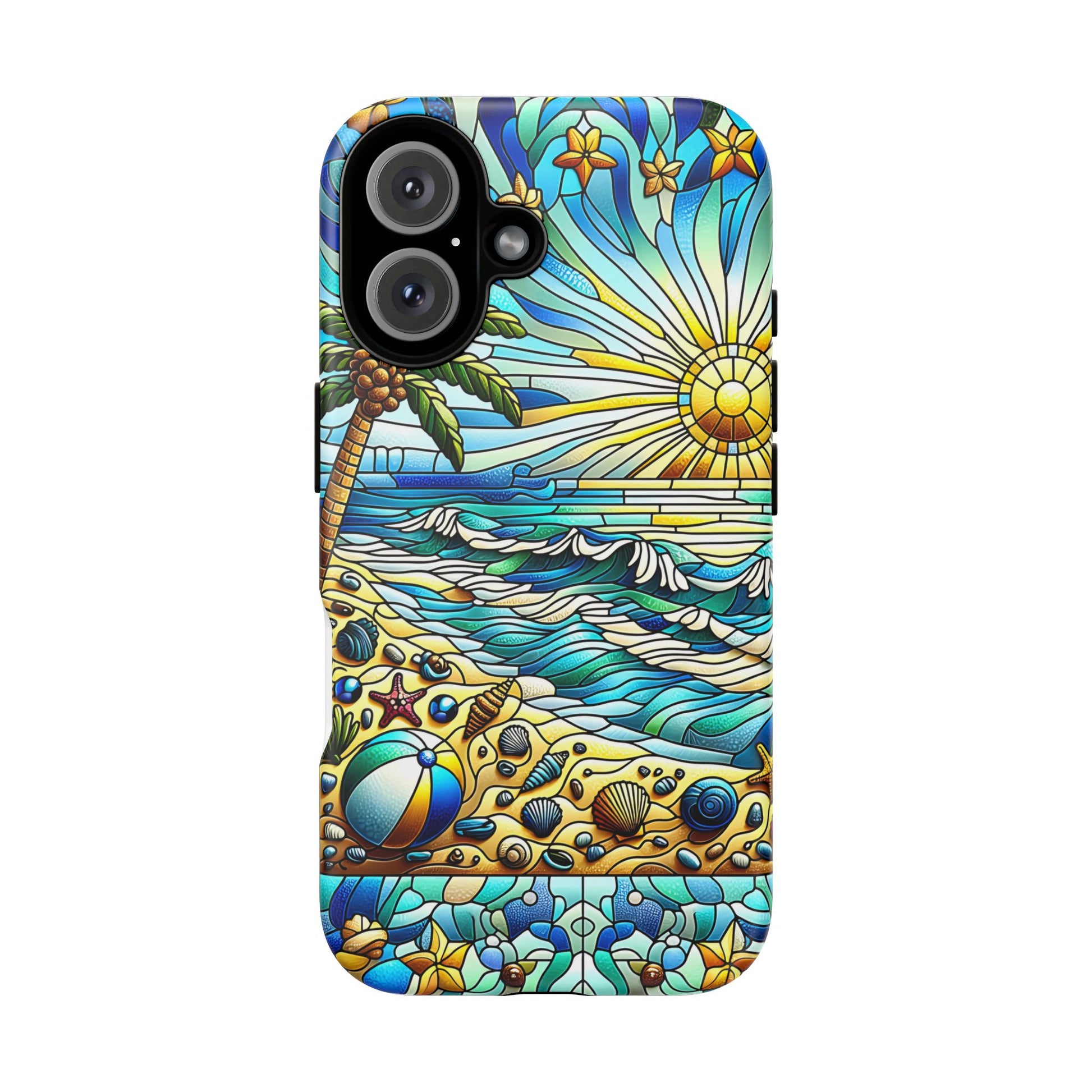 Stained Glass Tough Case, Protective Phone Case, Nature Inspired Smartphone Case, Summer Beach Play Day Phone Cover, Tough Phone Case for