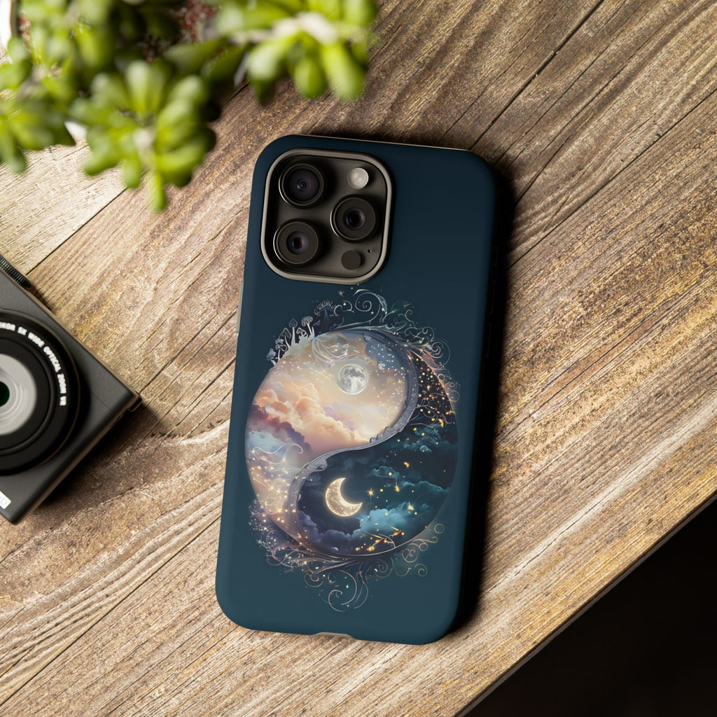 Phone Case, Yin-Yang Symbol Design, Whimsical Day Night Fantasy Print, Protective Cover, Tough Skin, Phone Accessories, Phone Protection