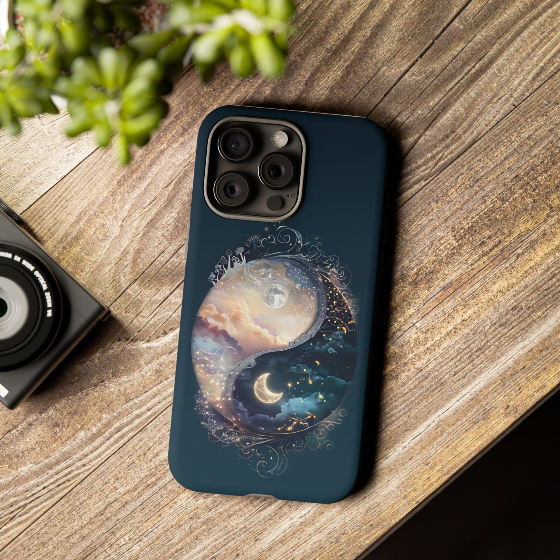 Phone Case, Yin-Yang Symbol Design, Whimsical Day Night Fantasy Print, Protective Cover, Tough Skin, Phone Accessories, Phone Protection