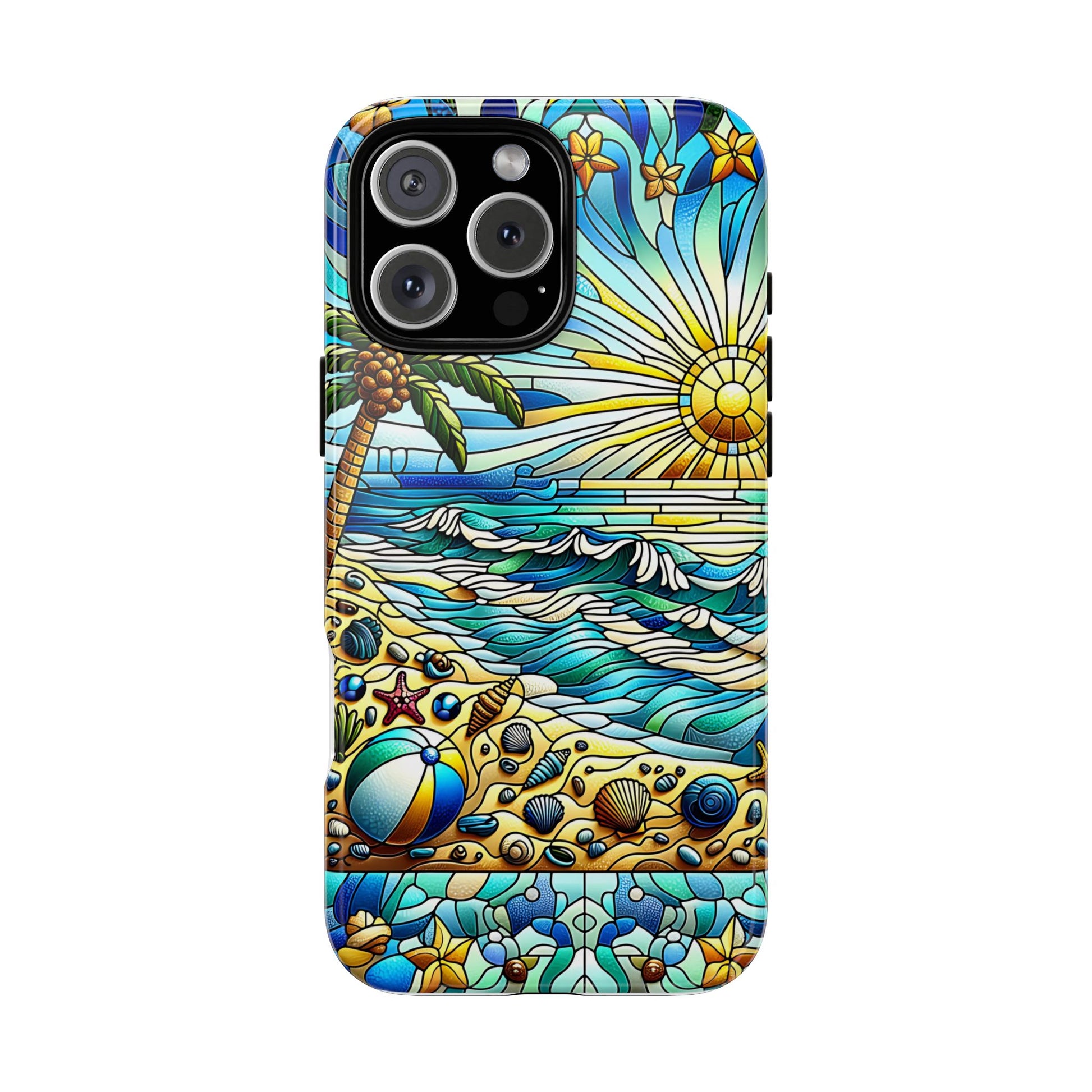 Stained Glass Tough Case, Protective Phone Case, Nature Inspired Smartphone Case, Summer Beach Play Day Phone Cover, Tough Phone Case for