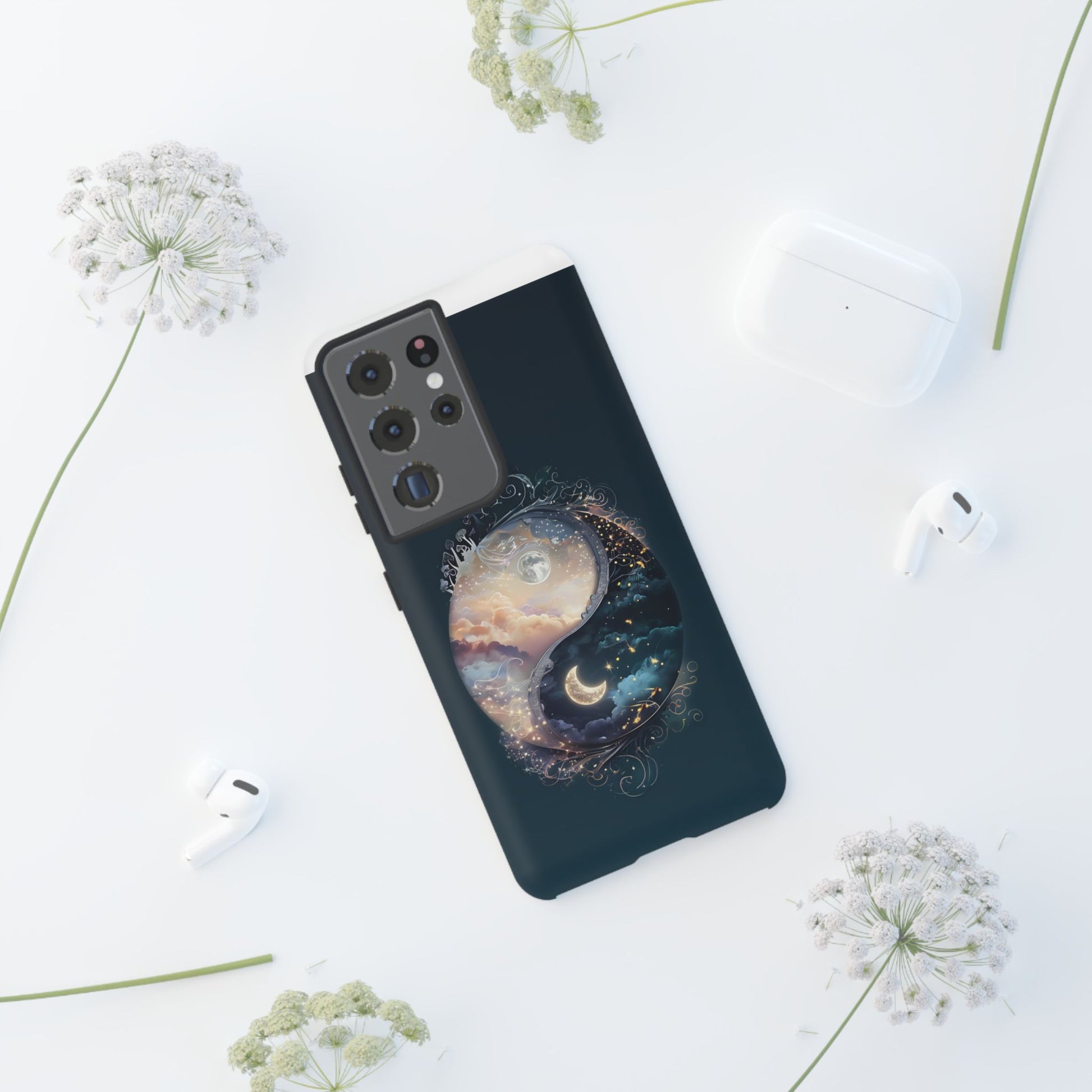 Phone Case, Yin-Yang Symbol Design, Whimsical Day Night Fantasy Print, Protective Cover, Tough Skin, Phone Accessories, Phone Protection