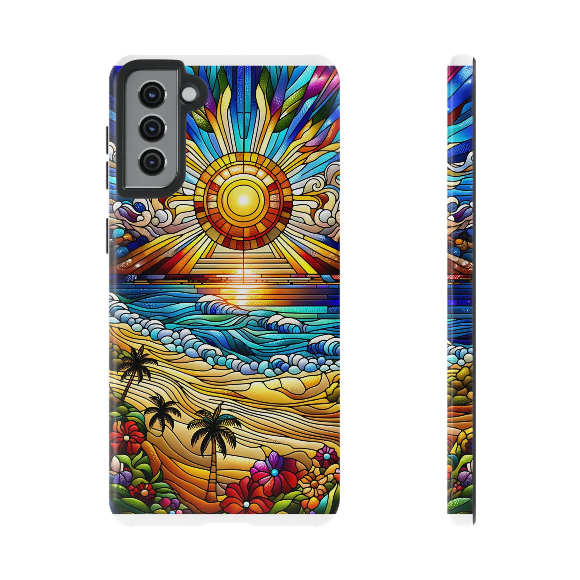 Stained Glass Tough Cases, Protective Phone Case, Nature Inspired Smartphone Cover, Beach Day Summer Accessories, Ocean Lover Gift