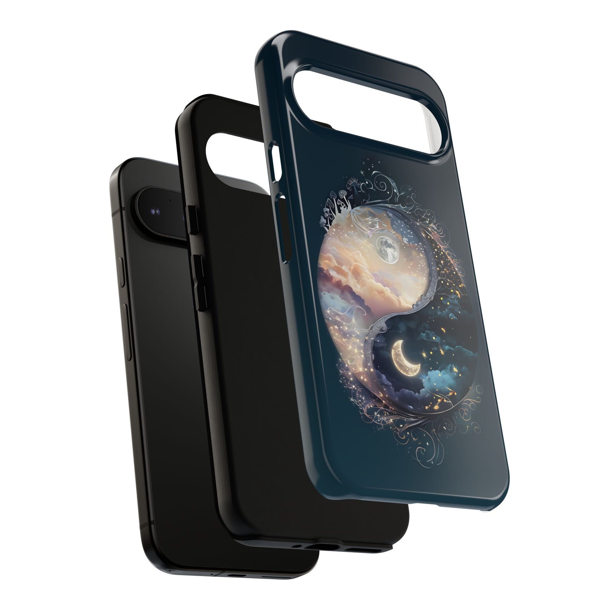 Phone Case, Yin-Yang Symbol Design, Whimsical Day Night Fantasy Print, Protective Cover, Tough Skin, Phone Accessories, Phone Protection