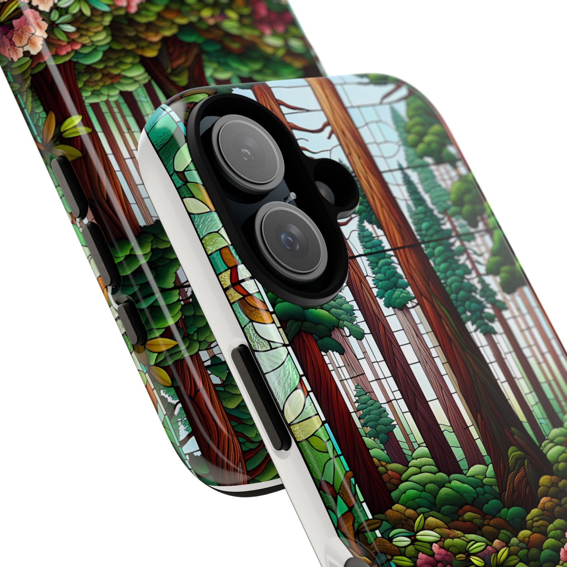 Nature Inspired Tough Cases - Redwood Trees & Rhododendrons Stained Glass iPhone Cover, Protective Phone Shell, Unique Samsung Galaxy Case,