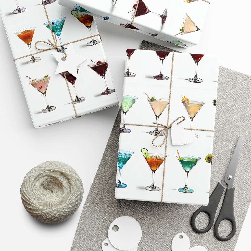 Wrapping Paper, Colorful Martinis On White Background - Gift Wrap Rolls, Eco-Friendly Gift Wrap, Holiday