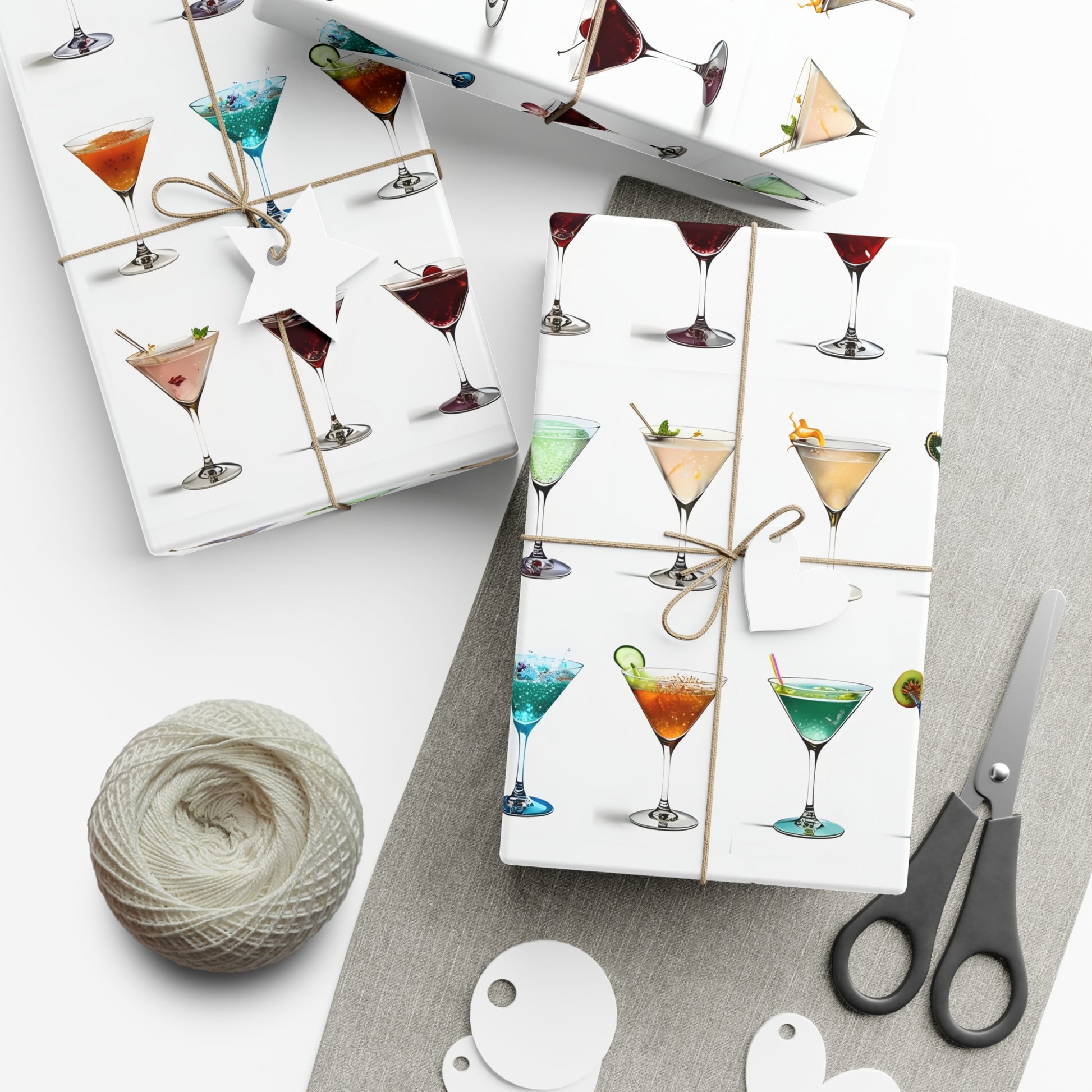 Wrapping Paper, Colorful Martinis On White Background - Gift Wrap Rolls, Eco-Friendly Gift Wrap, Holiday