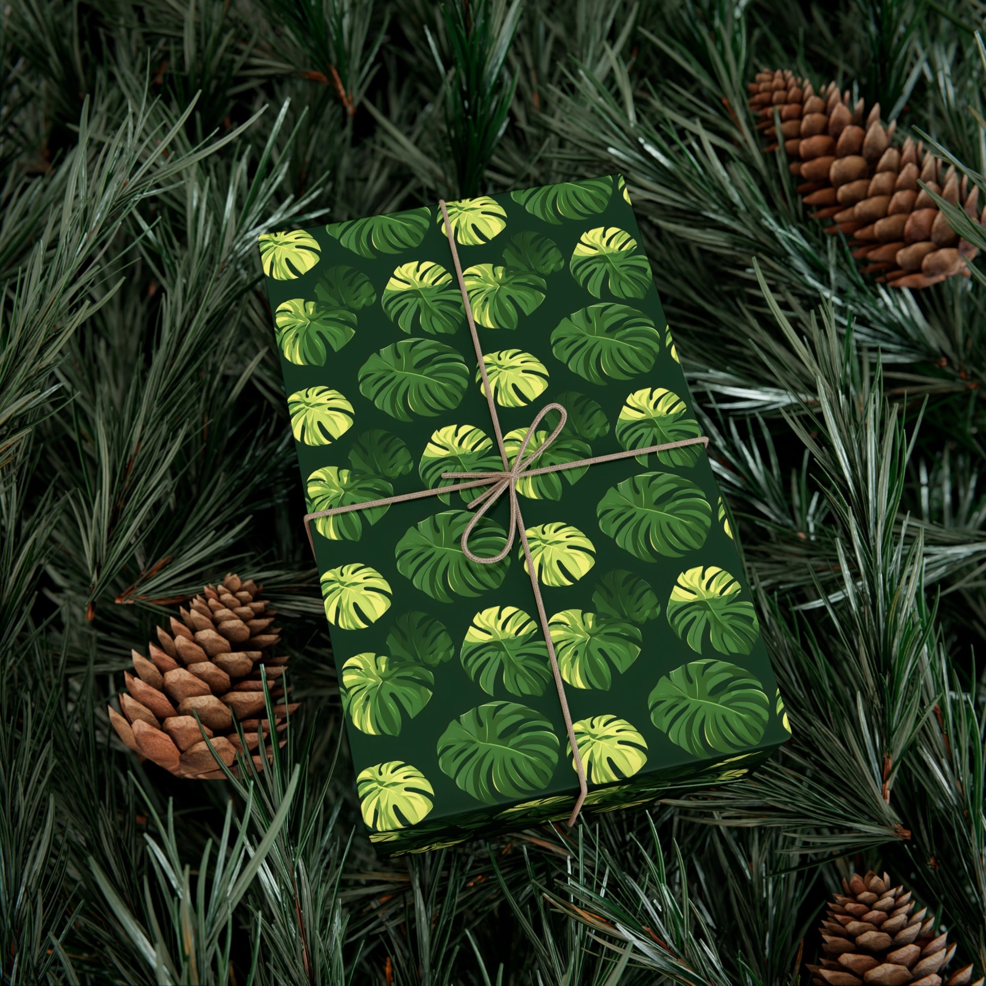 Tropical Botanical Pattern Featuring Stylized Monstera Leaves Wrapping Paper