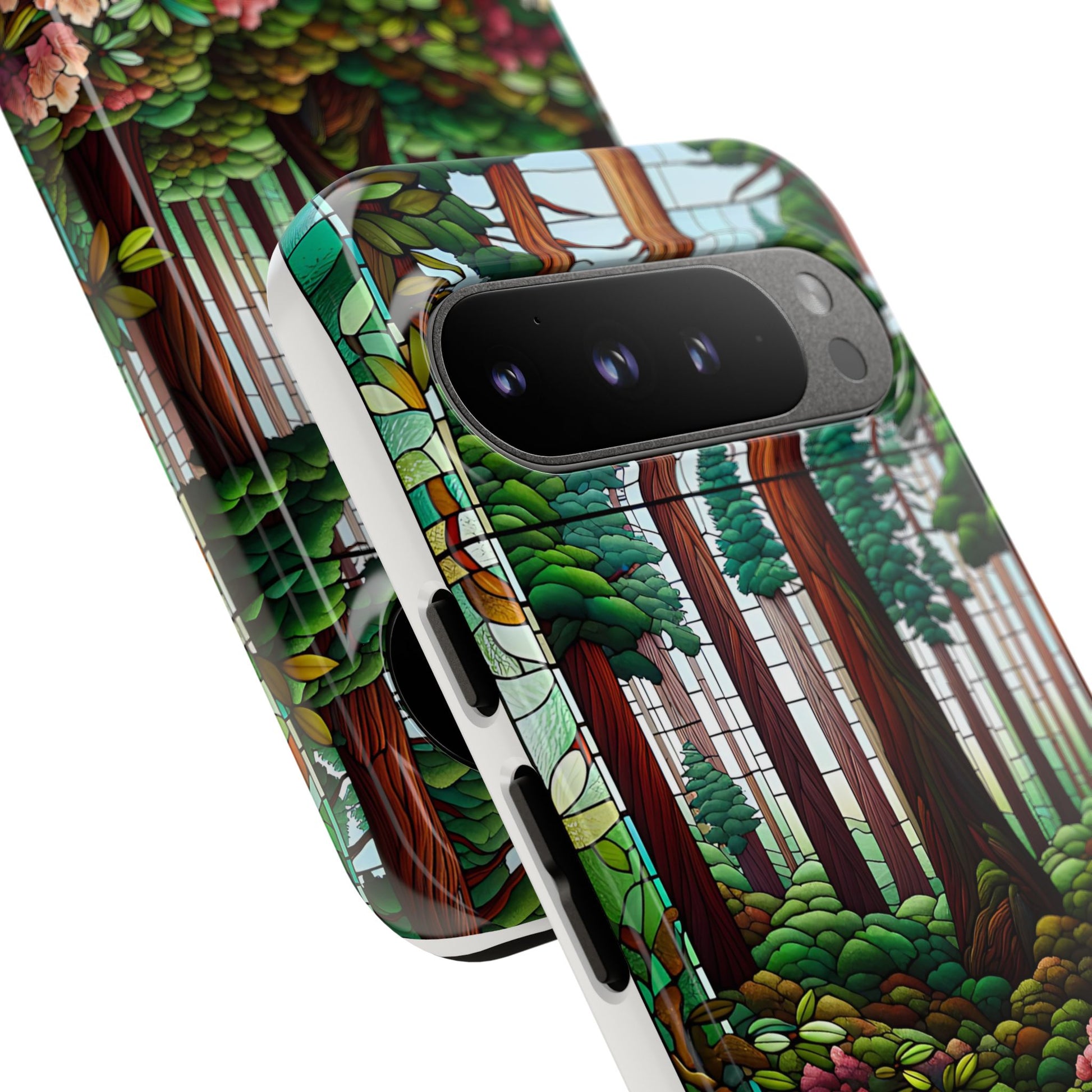 Nature Inspired Tough Cases - Redwood Trees & Rhododendrons Stained Glass iPhone Cover, Protective Phone Shell, Unique Samsung Galaxy Case,