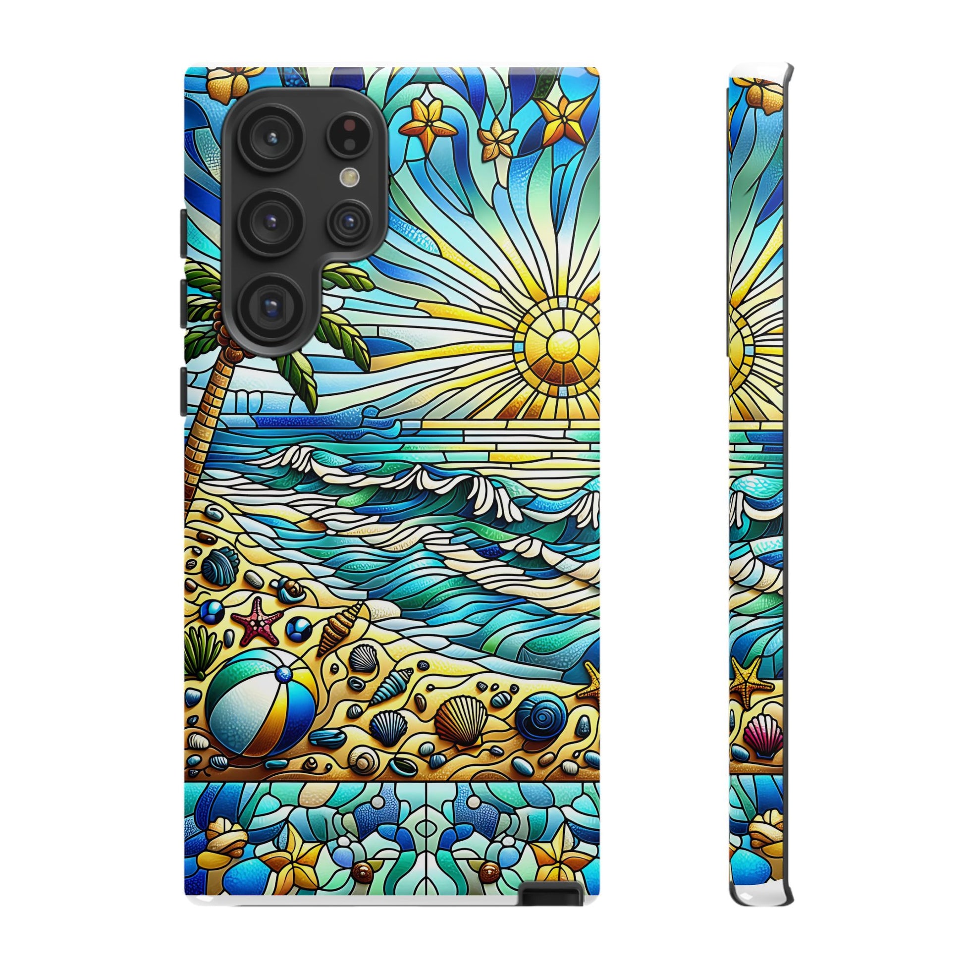 Stained Glass Tough Case, Protective Phone Case, Nature Inspired Smartphone Case, Summer Beach Play Day Phone Cover, Tough Phone Case for
