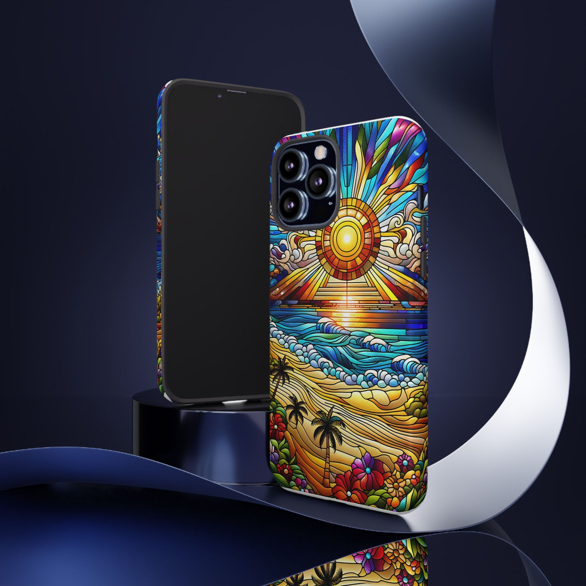 Stained Glass Tough Cases, Protective Phone Case, Nature Inspired Smartphone Cover, Beach Day Summer Accessories, Ocean Lover Gift