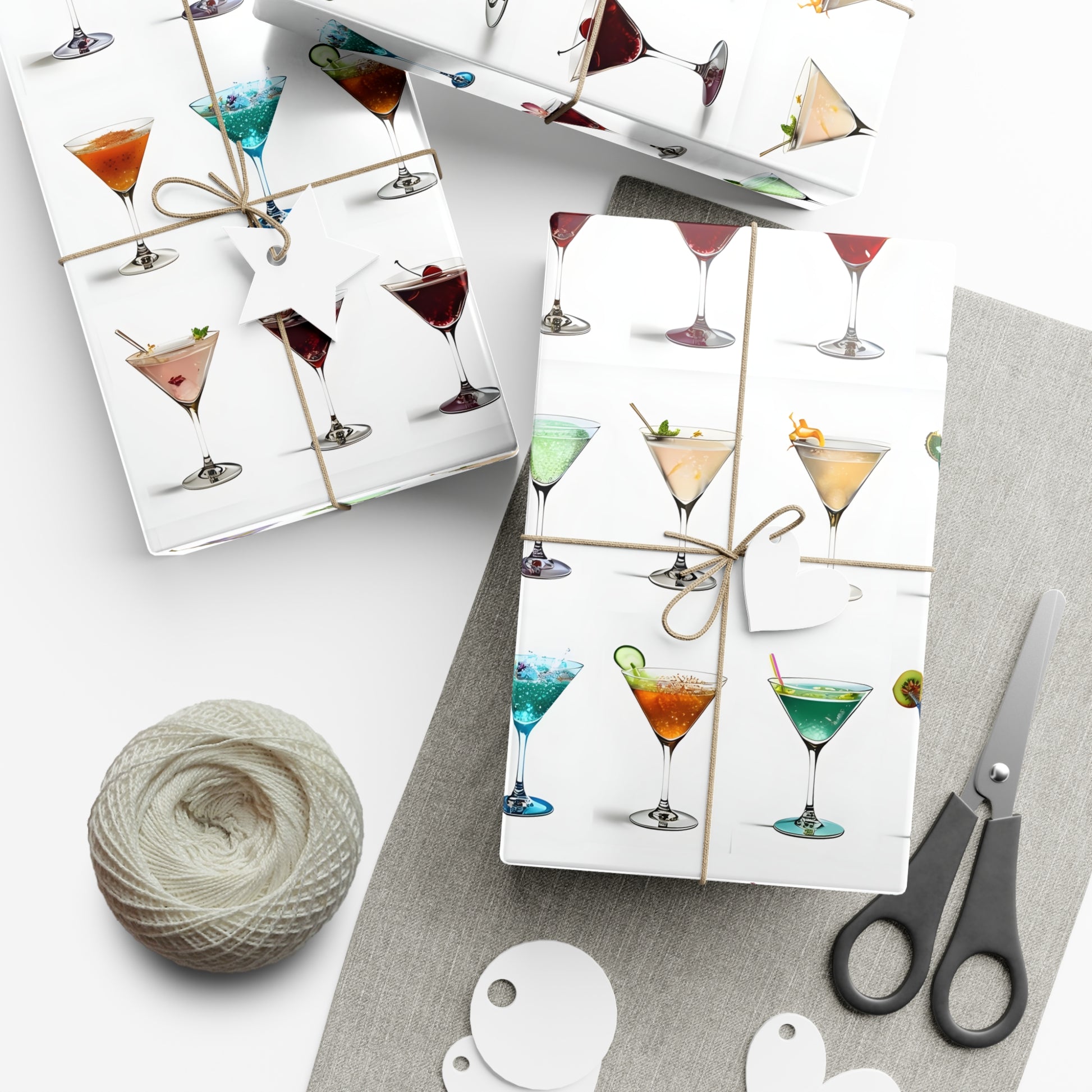 Wrapping Paper, Colorful Martinis On White Background - Gift Wrap Rolls, Eco-Friendly Gift Wrap, Holiday