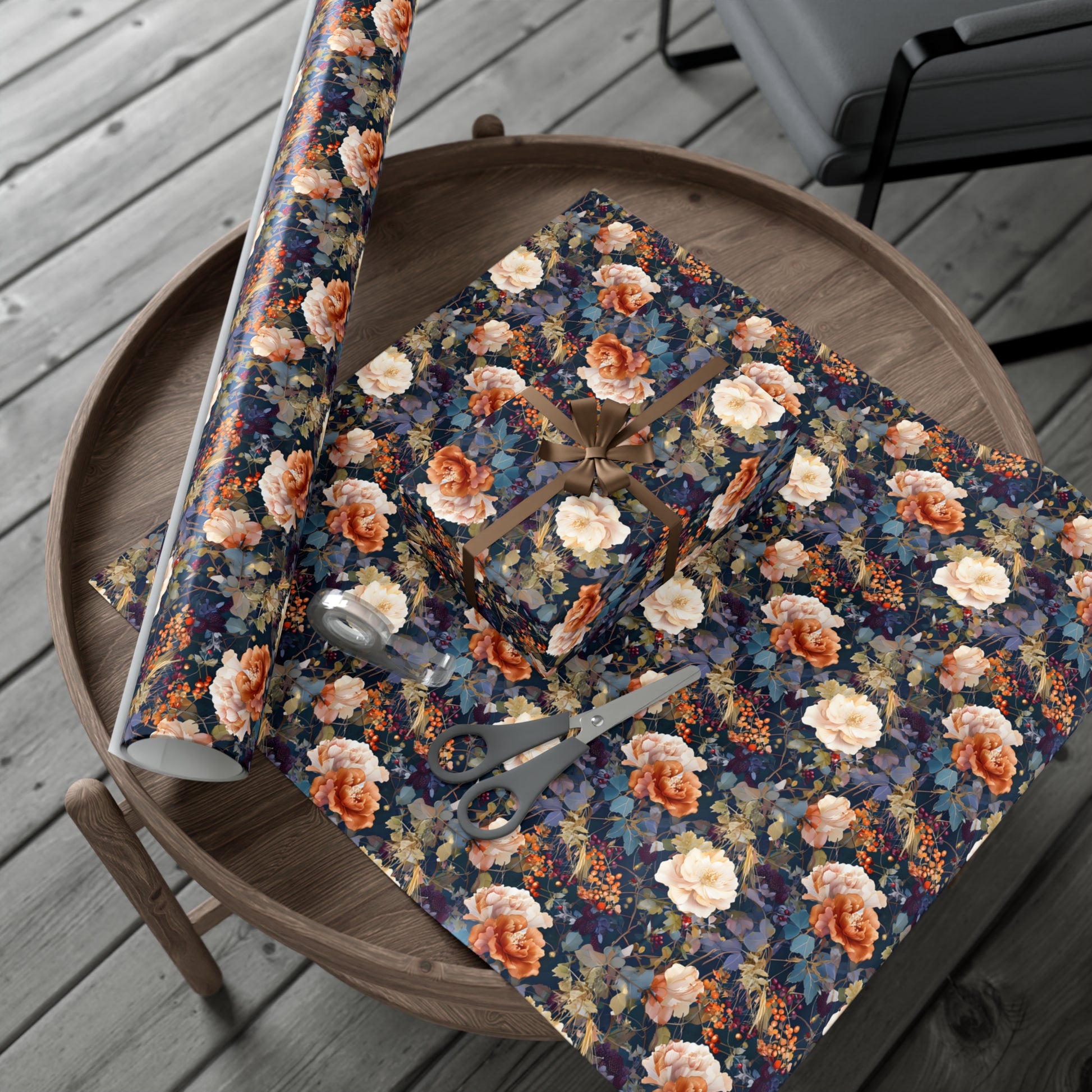Gift Wrap Papers, Autumn Floral Gift Wrap, Art Nouveau Wrapping Paper, Intricate Fall Flower Pattern, Thanksgiving Gift Wrap, Holiday