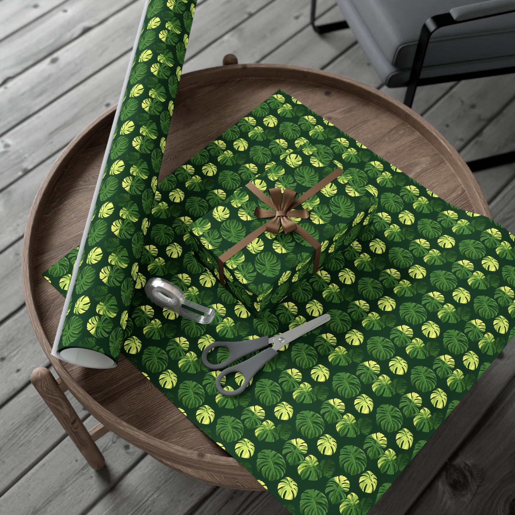 Tropical Botanical Pattern Featuring Stylized Monstera Leaves Wrapping Paper