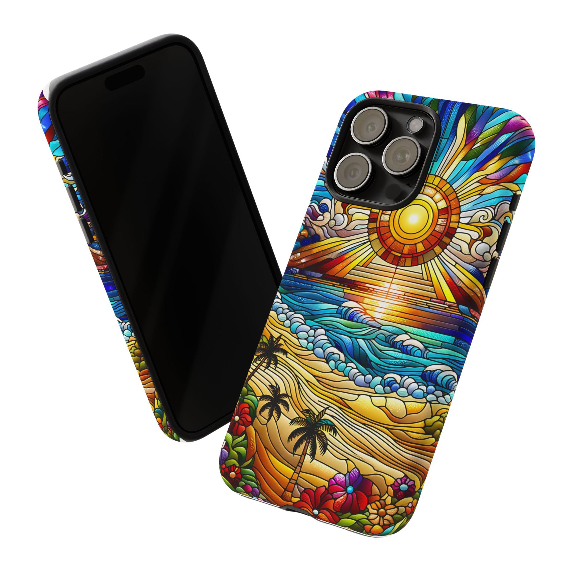 Stained Glass Tough Cases, Protective Phone Case, Nature Inspired Smartphone Cover, Beach Day Summer Accessories, Ocean Lover Gift