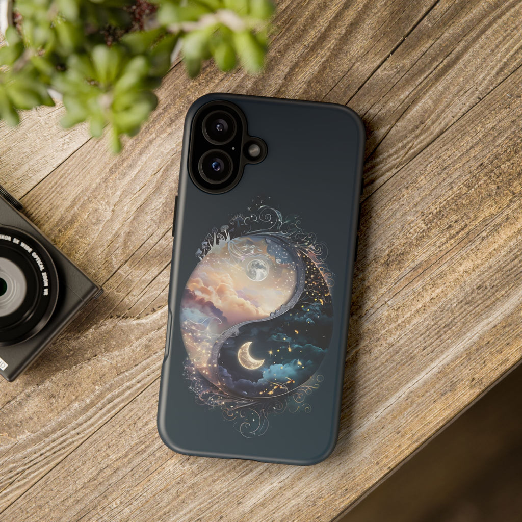 Phone Case, Yin-Yang Symbol Design, Whimsical Day Night Fantasy Print, Protective Cover, Tough Skin, Phone Accessories, Phone Protection