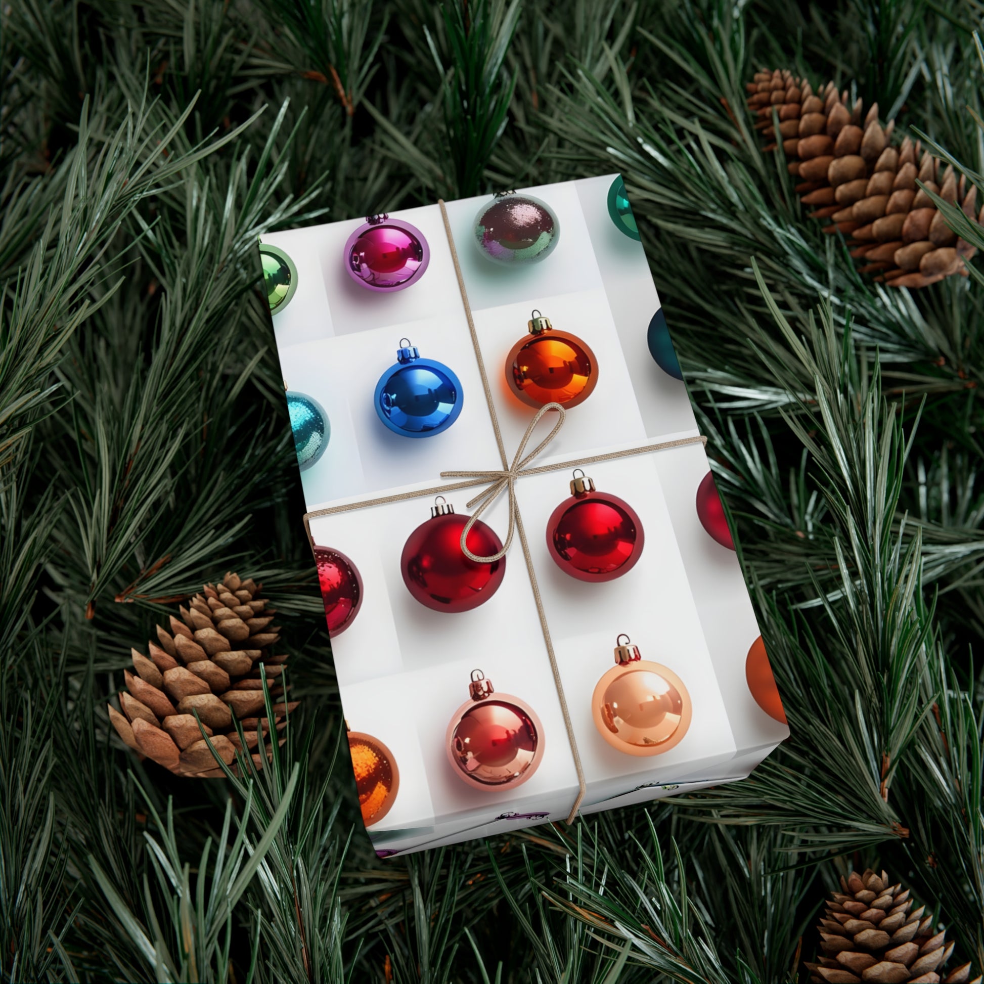 Wrapping Paper, Vibrant Christmas Ornaments On White Background - Gift Wrap Rolls, Eco-Friendly Gift Wrap, Holiday