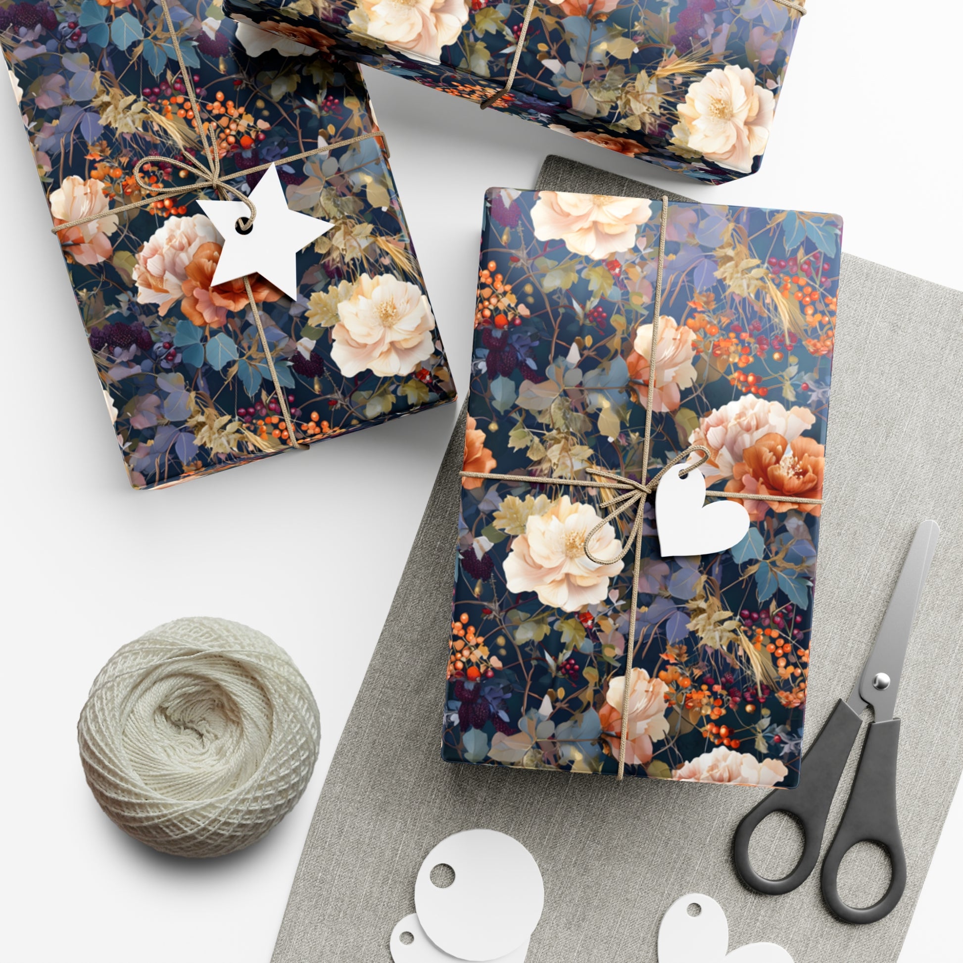 Gift Wrap Papers, Autumn Floral Gift Wrap, Art Nouveau Wrapping Paper, Intricate Fall Flower Pattern, Thanksgiving Gift Wrap, Holiday