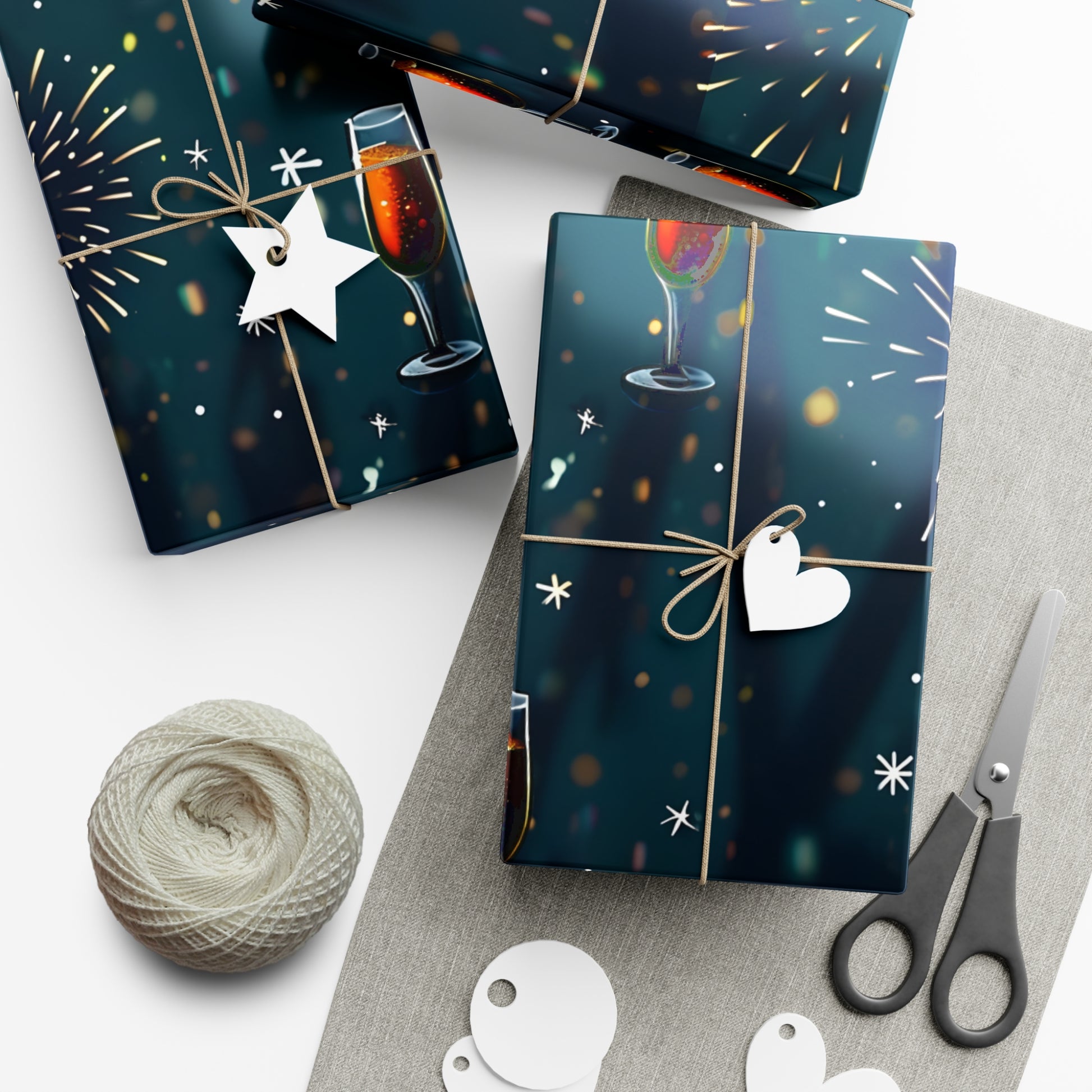 Gift Wrap Papers, New Year's Eve Celebration Pattern With Fireworks And Champagne, Wrapping Paper Roll, Holiday Gift Wrap, Festive