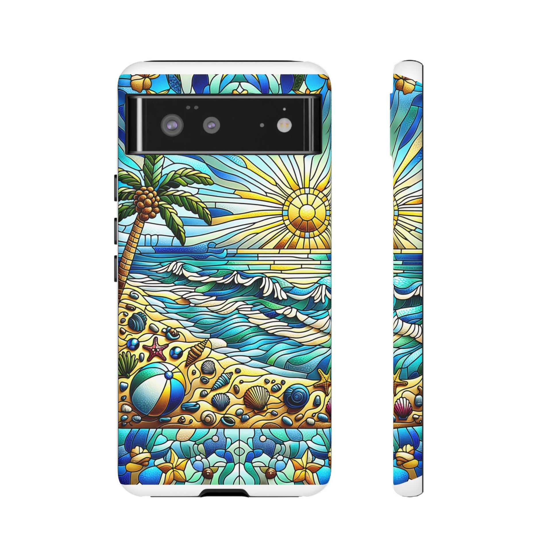 Stained Glass Tough Case, Protective Phone Case, Nature Inspired Smartphone Case, Summer Beach Play Day Phone Cover, Tough Phone Case for