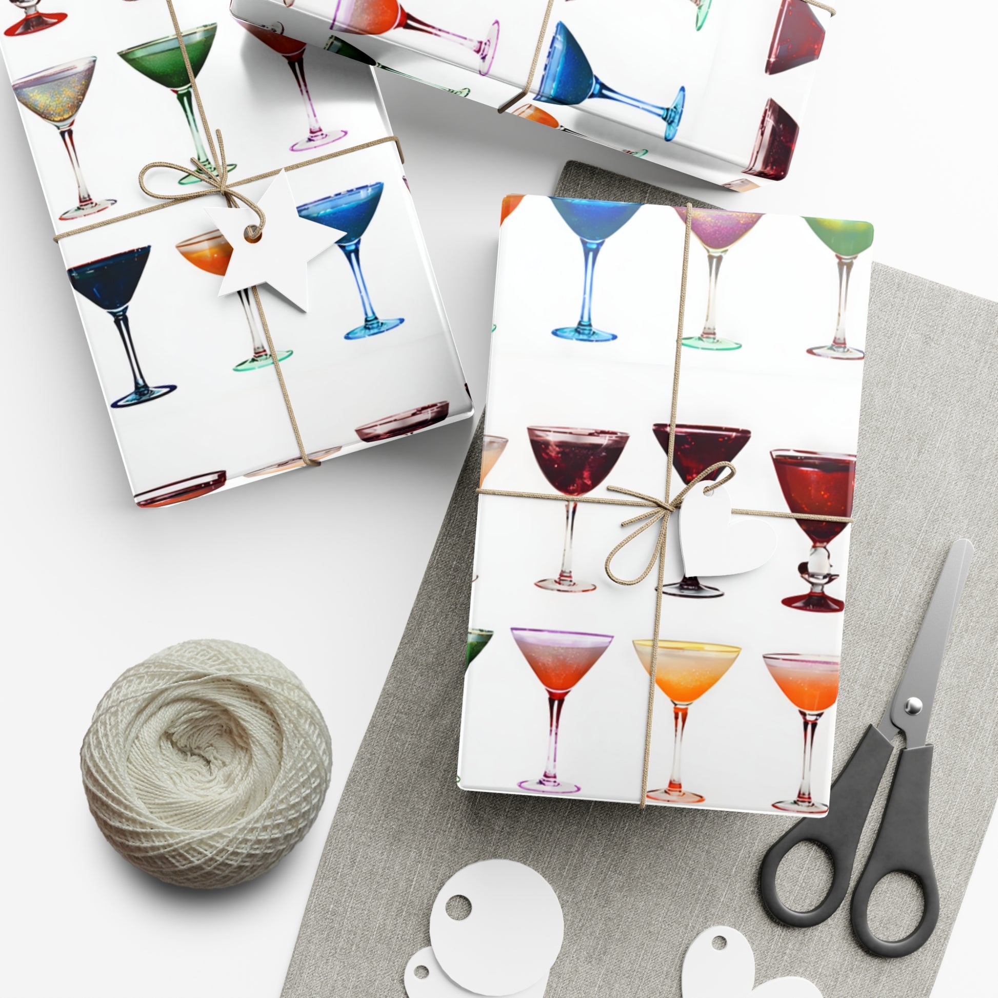 Wrapping Paper, Colorful Cocktails On White Background - Gift Wrap Rolls, Eco-Friendly Gift Wrap, Holiday