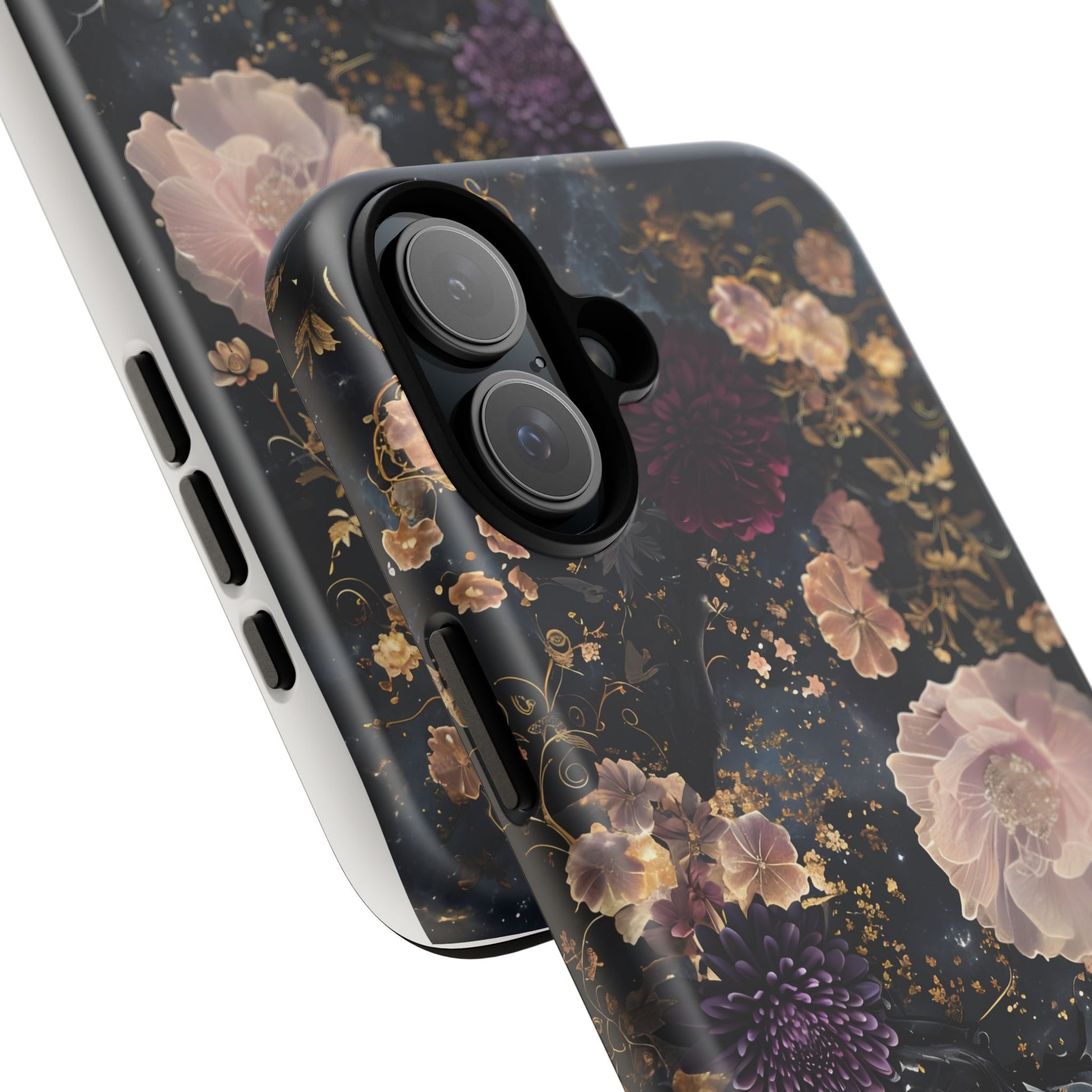 Phone Case, Whimsical Floral Pattern Against Cosmic Nebulous Background. Galaxy, Space, Tough Protective Cover, Unique Gift, Trendy