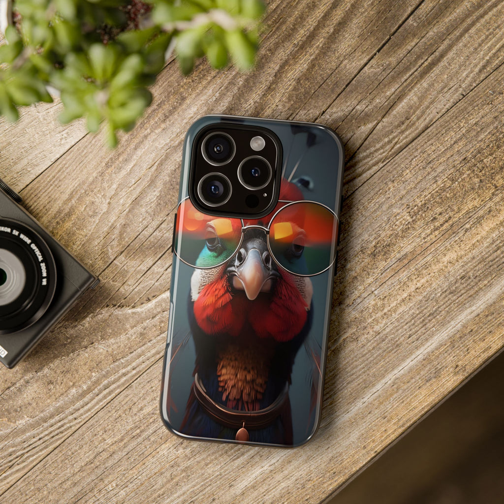 Phone Cases, Bright Exotic Bird in Cool Sunglasses, Protective Tough Cover, Tropical Animal Print, Unique Gift for Bird Lovers, Accessories