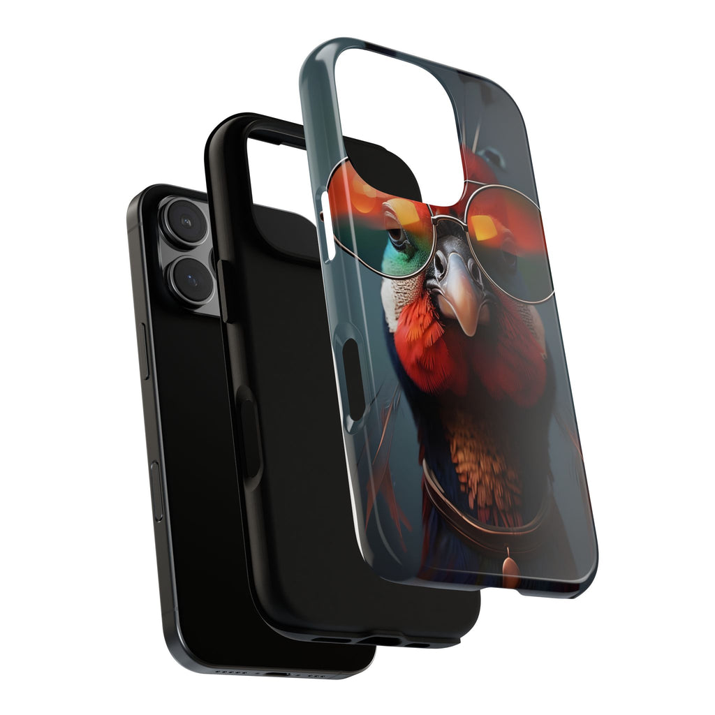 Phone Cases, Bright Exotic Bird in Cool Sunglasses, Protective Tough Cover, Tropical Animal Print, Unique Gift for Bird Lovers, Accessories