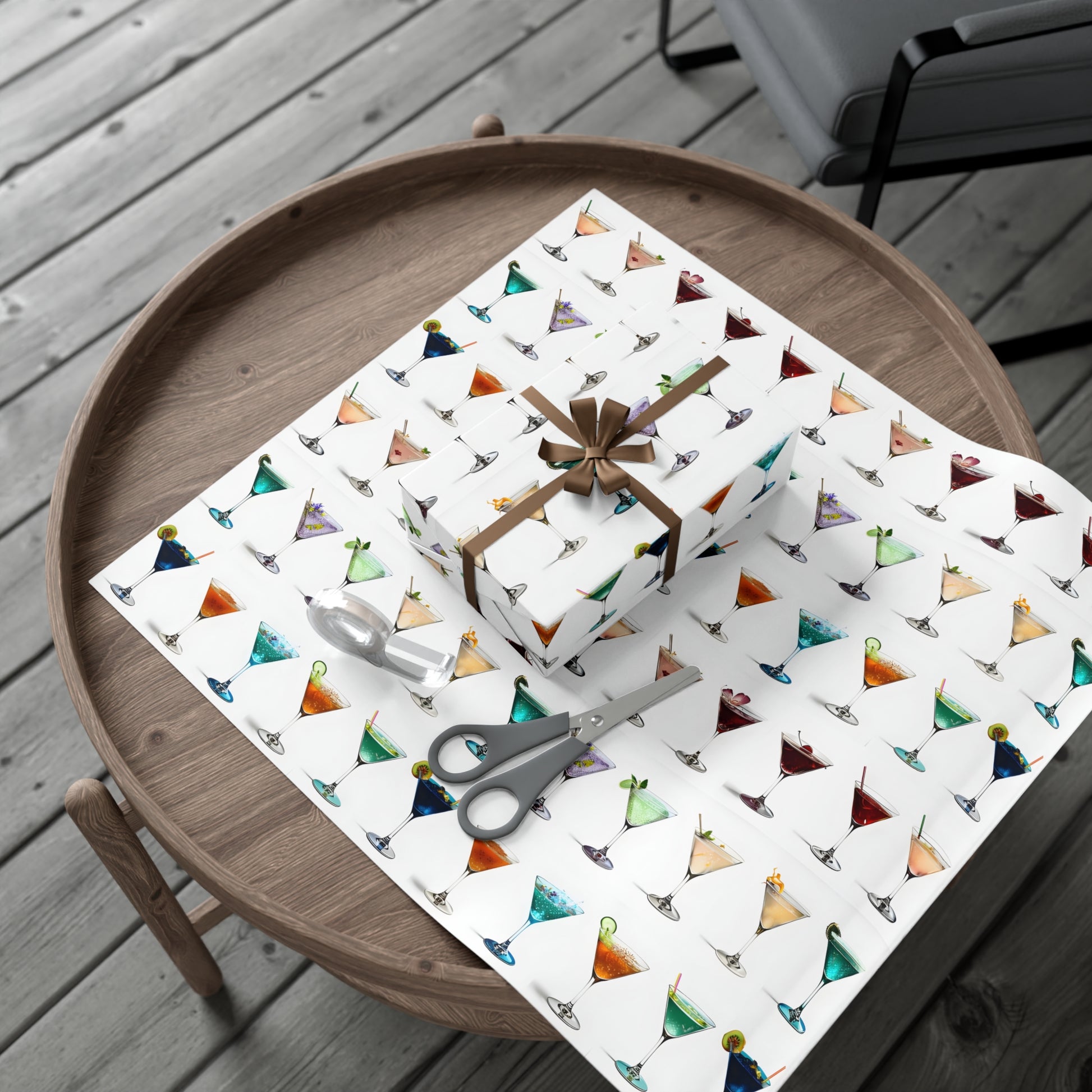 Wrapping Paper, Colorful Martinis On White Background - Gift Wrap Rolls, Eco-Friendly Gift Wrap, Holiday