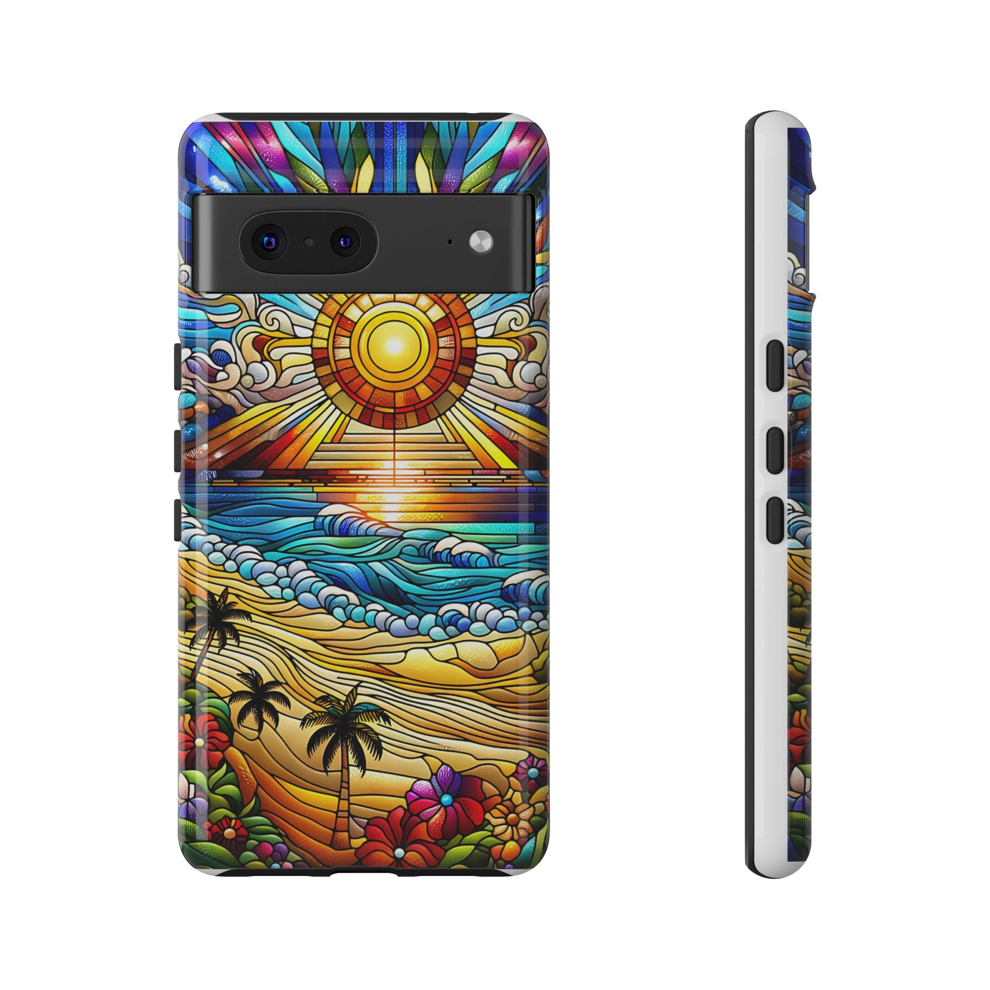 Stained Glass Tough Cases, Protective Phone Case, Nature Inspired Smartphone Cover, Beach Day Summer Accessories, Ocean Lover Gift