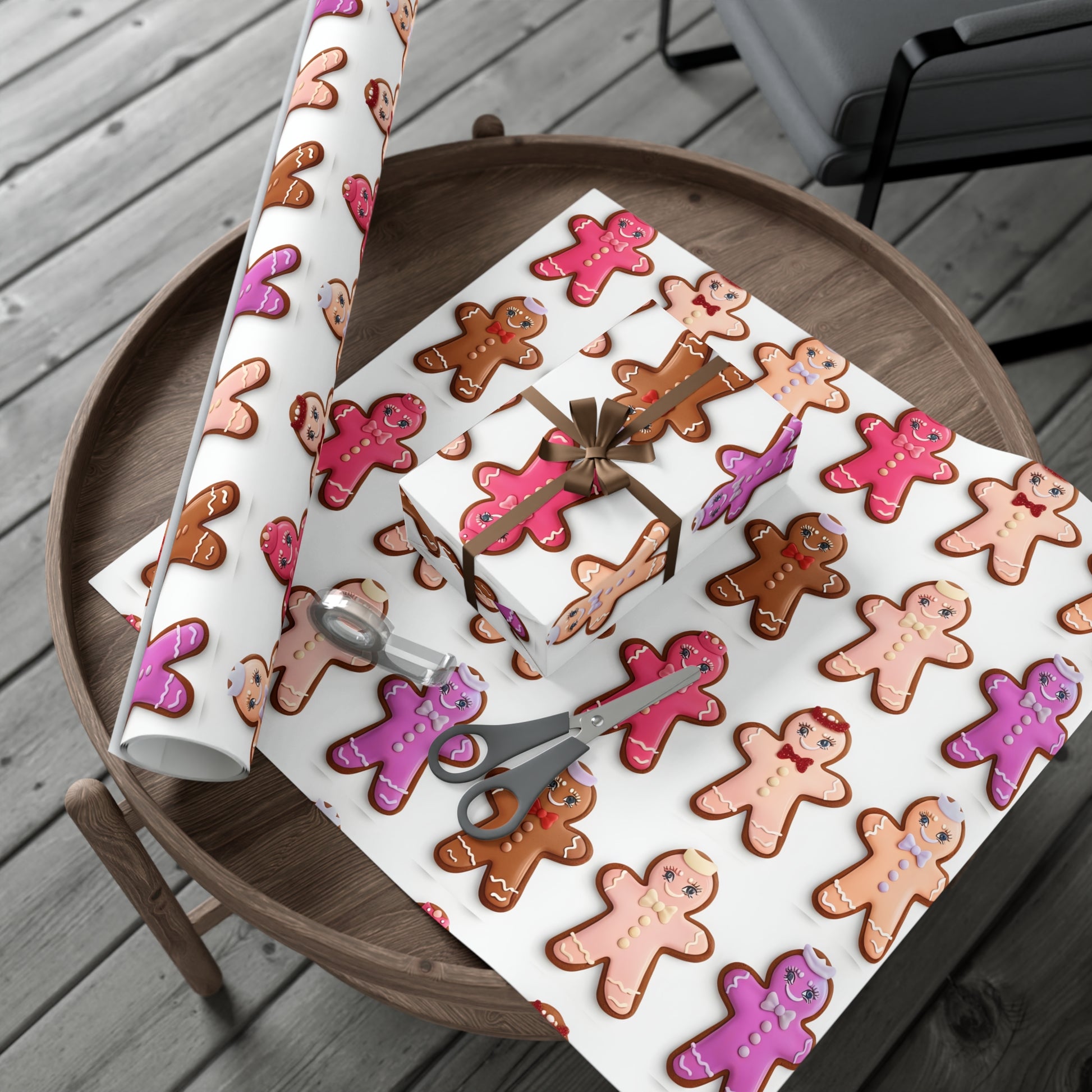 Wrapping Paper, Bougie Gingerbread Women On White Background - Gift Wrap Rolls, Eco-Friendly Gift Wrap, Holiday