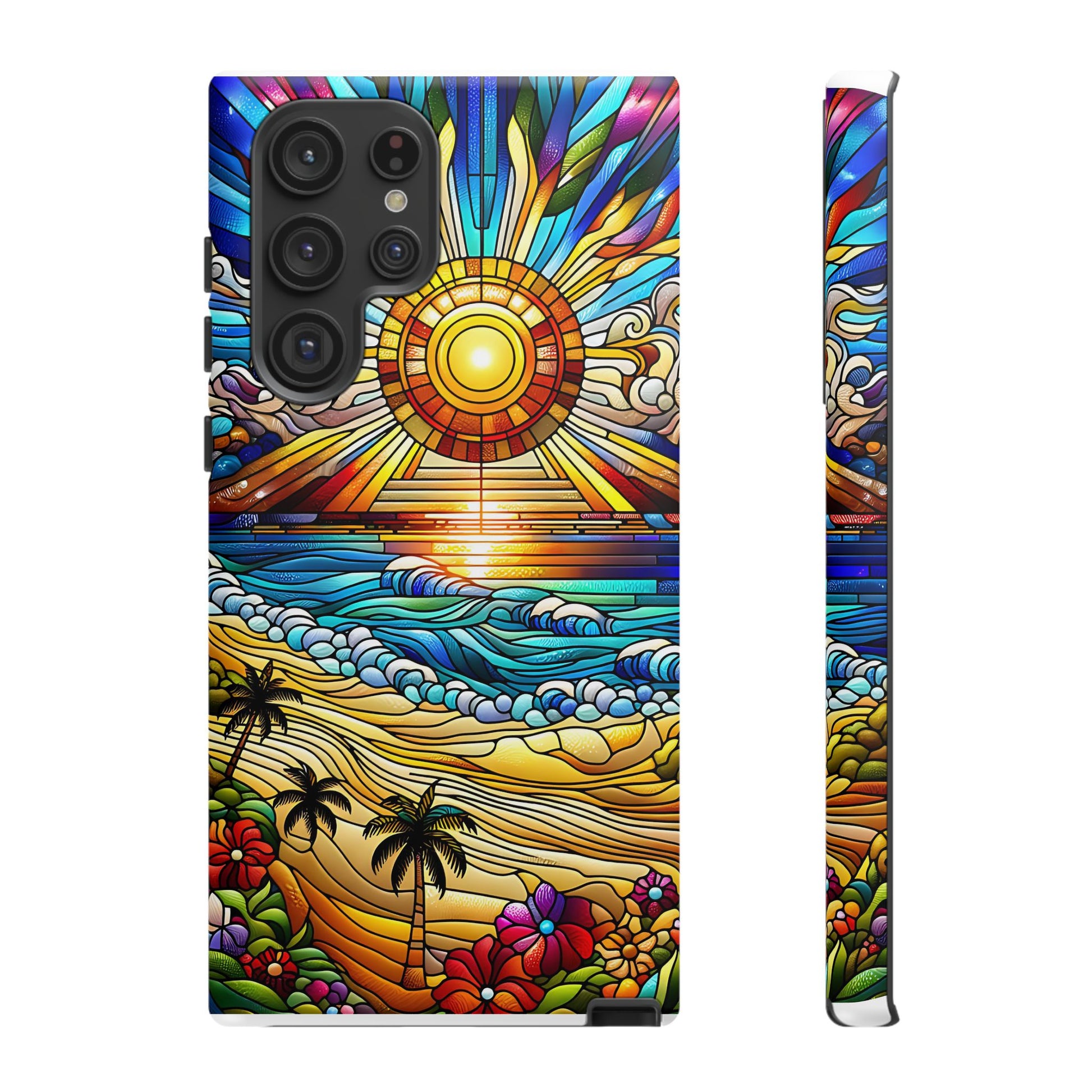 Stained Glass Tough Cases, Protective Phone Case, Nature Inspired Smartphone Cover, Beach Day Summer Accessories, Ocean Lover Gift