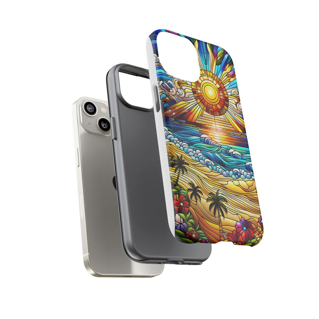 Stained Glass Tough Cases, Protective Phone Case, Nature Inspired Smartphone Cover, Beach Day Summer Accessories, Ocean Lover Gift