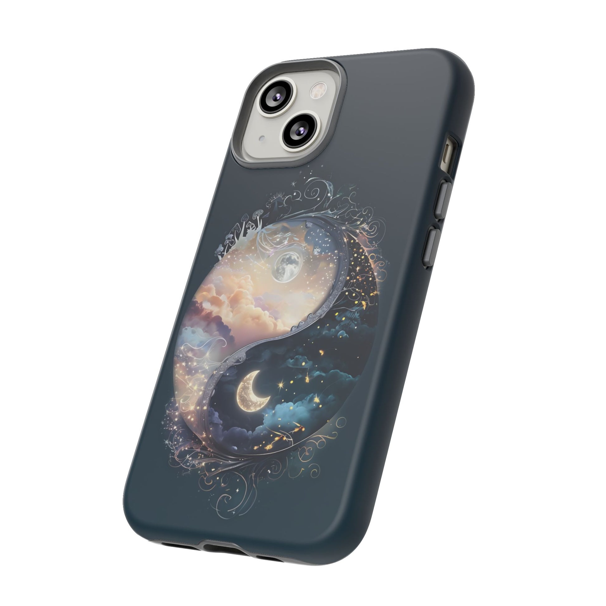 Phone Case, Yin-Yang Symbol Design, Whimsical Day Night Fantasy Print, Protective Cover, Tough Skin, Phone Accessories, Phone Protection