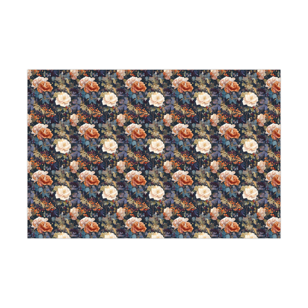 Gift Wrap Papers, Autumn Floral Gift Wrap, Art Nouveau Wrapping Paper, Intricate Fall Flower Pattern, Thanksgiving Gift Wrap, Holiday