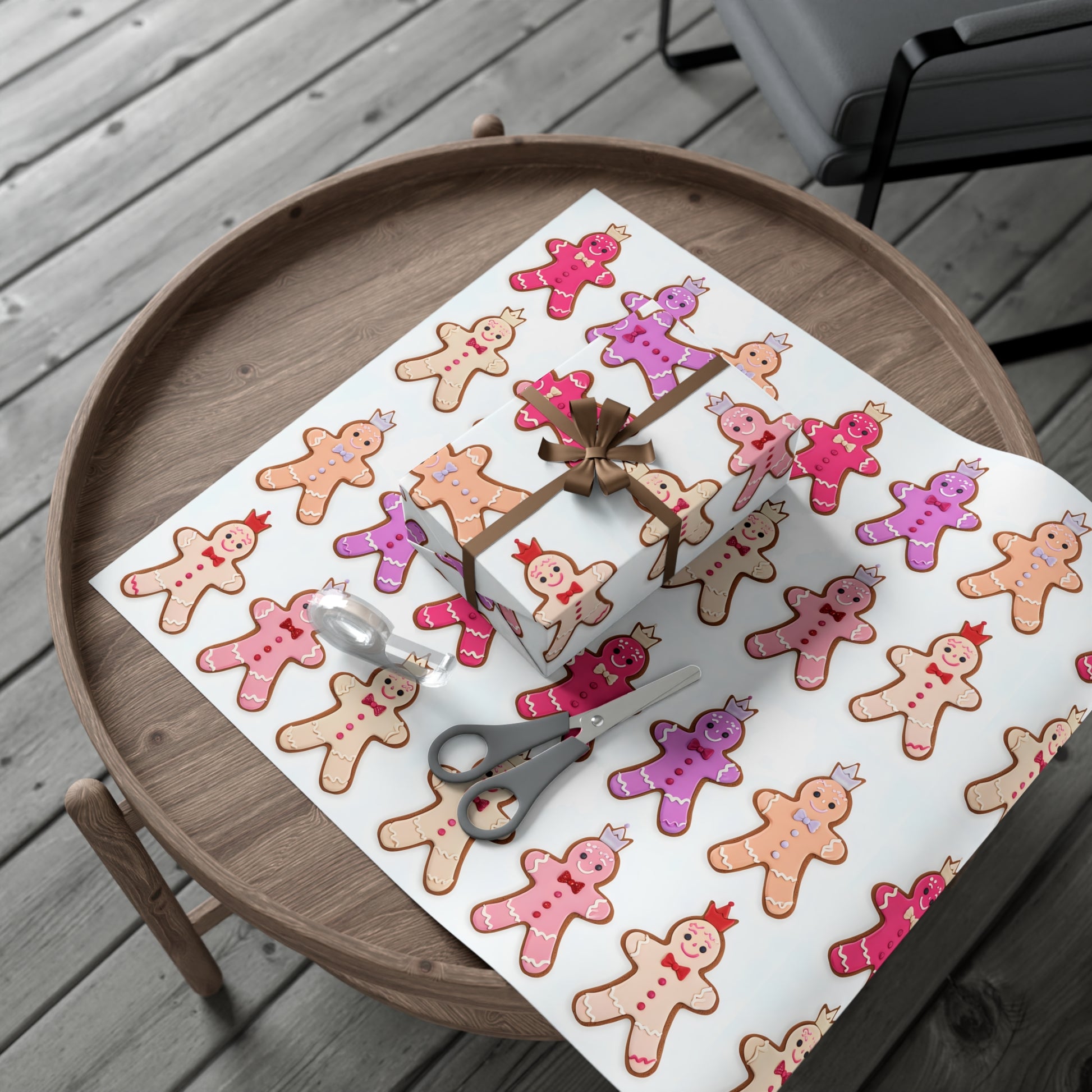 Wrapping Paper, Gingerbread Women On White Background - Gift Wrap Rolls, Eco-Friendly Gift Wrap, Holiday