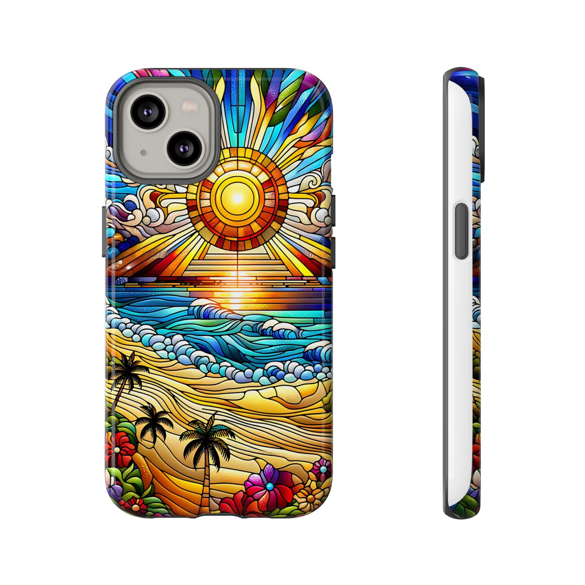 Stained Glass Tough Cases, Protective Phone Case, Nature Inspired Smartphone Cover, Beach Day Summer Accessories, Ocean Lover Gift