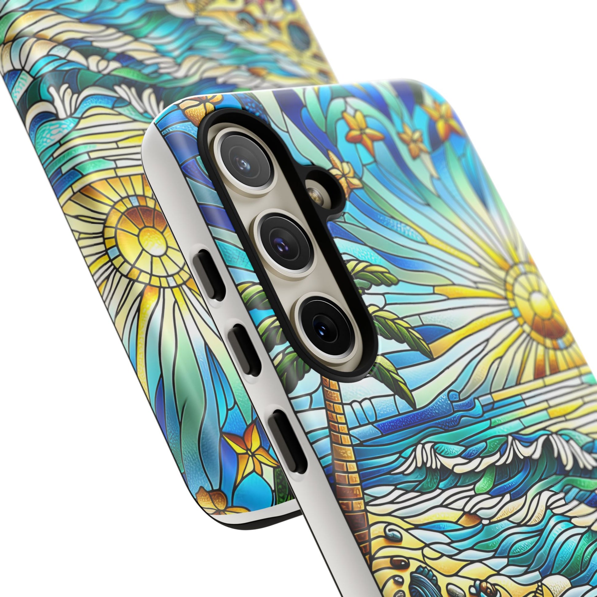 Stained Glass Tough Case, Protective Phone Case, Nature Inspired Smartphone Case, Summer Beach Play Day Phone Cover, Tough Phone Case for