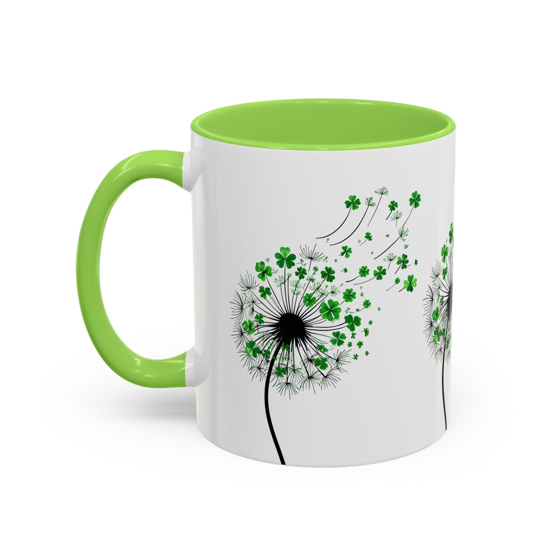 Dandelion Mugs, Watercolor Floral Coffee Cups, Shamrock Tea Mug, Nature Lover Gift, St. Patrick's Day Kitchen Decor