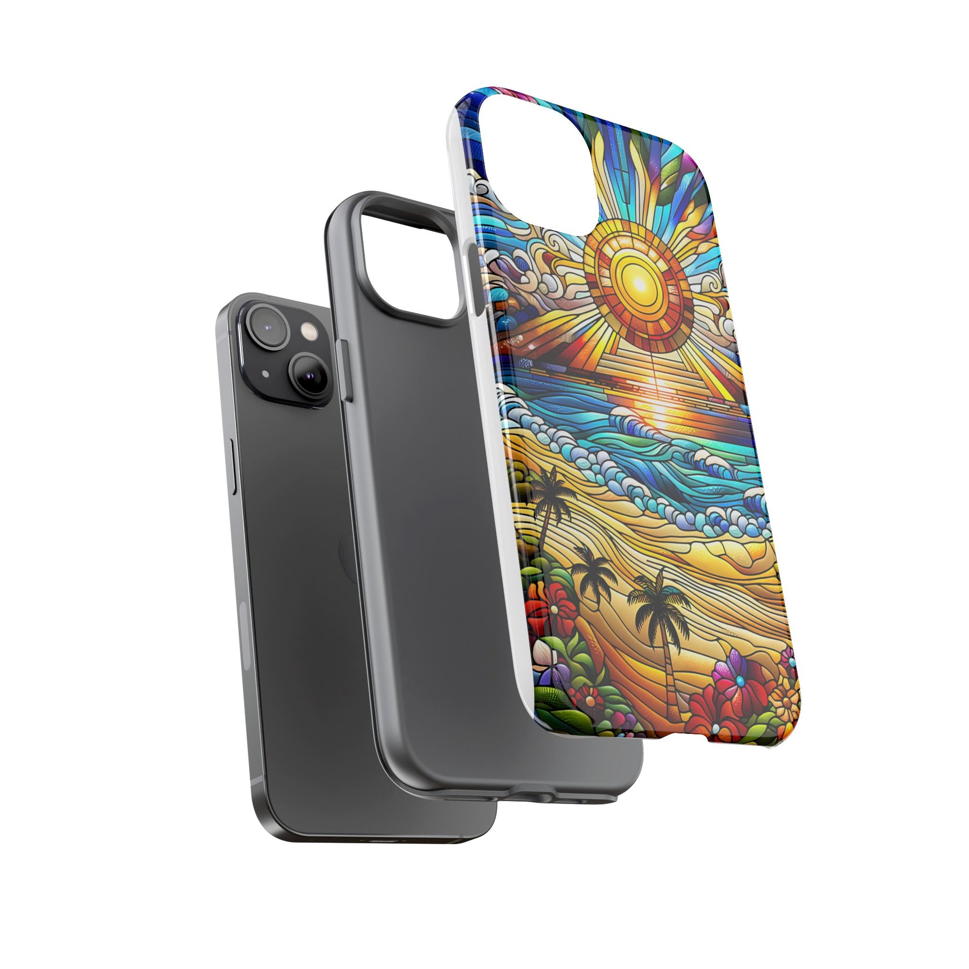 Stained Glass Tough Cases, Protective Phone Case, Nature Inspired Smartphone Cover, Beach Day Summer Accessories, Ocean Lover Gift