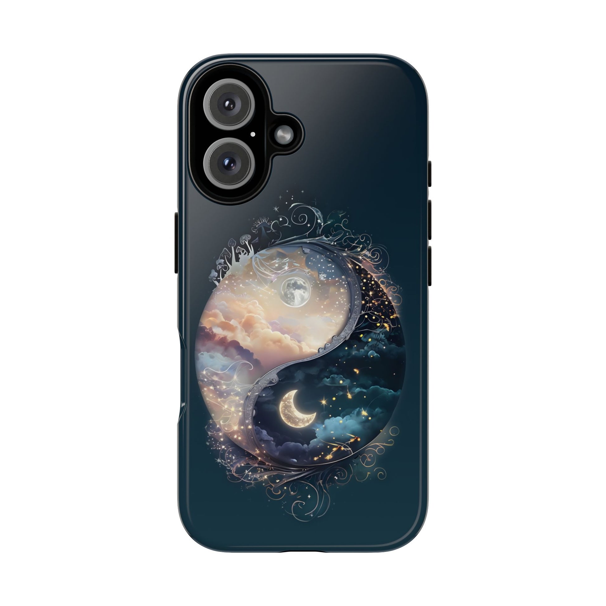 Phone Case, Yin-Yang Symbol Design, Whimsical Day Night Fantasy Print, Protective Cover, Tough Skin, Phone Accessories, Phone Protection
