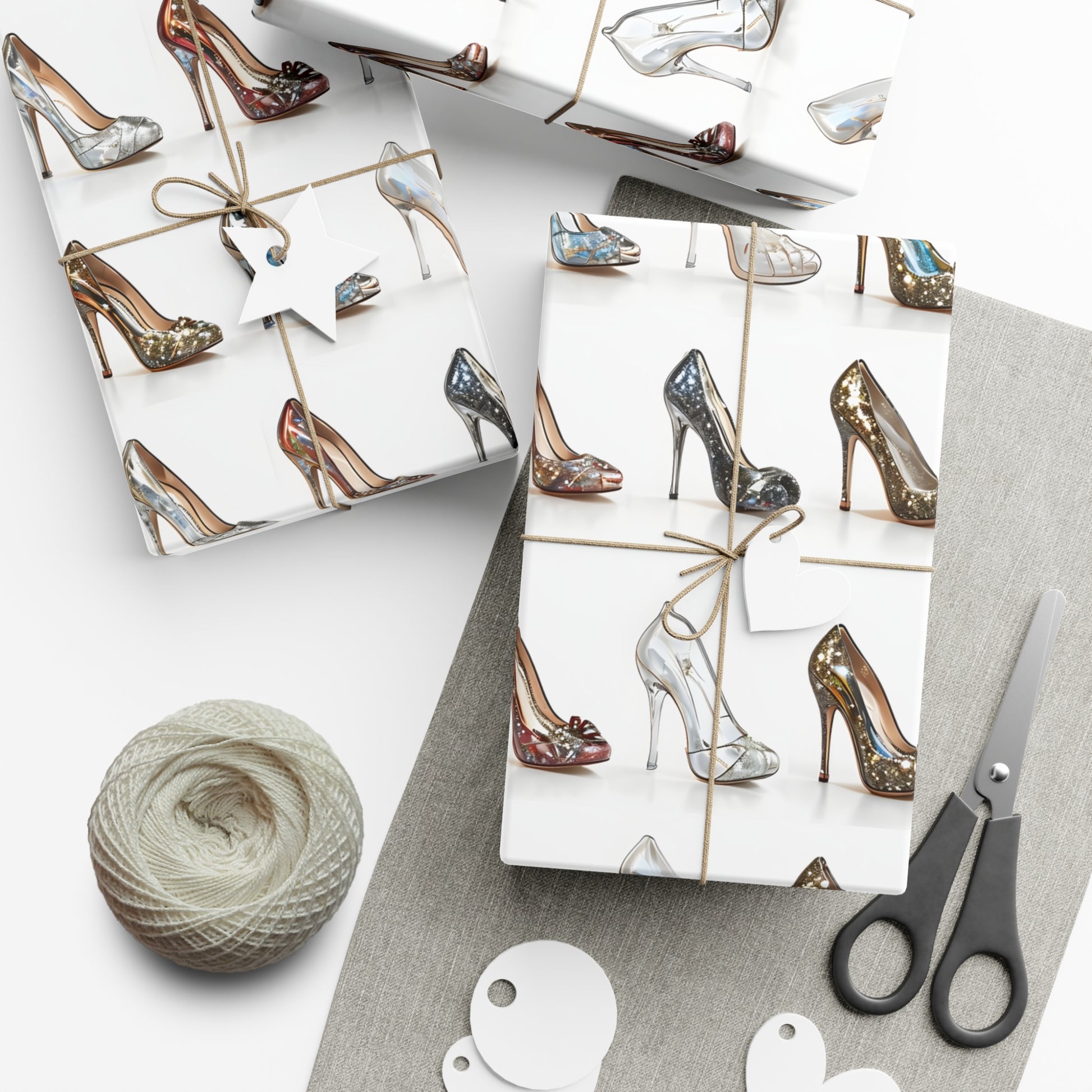 Wrapping Paper, Glittering Glass High Heels On White Background - Gift Wrap Rolls, Eco-Friendly Gift Wrap, Holiday