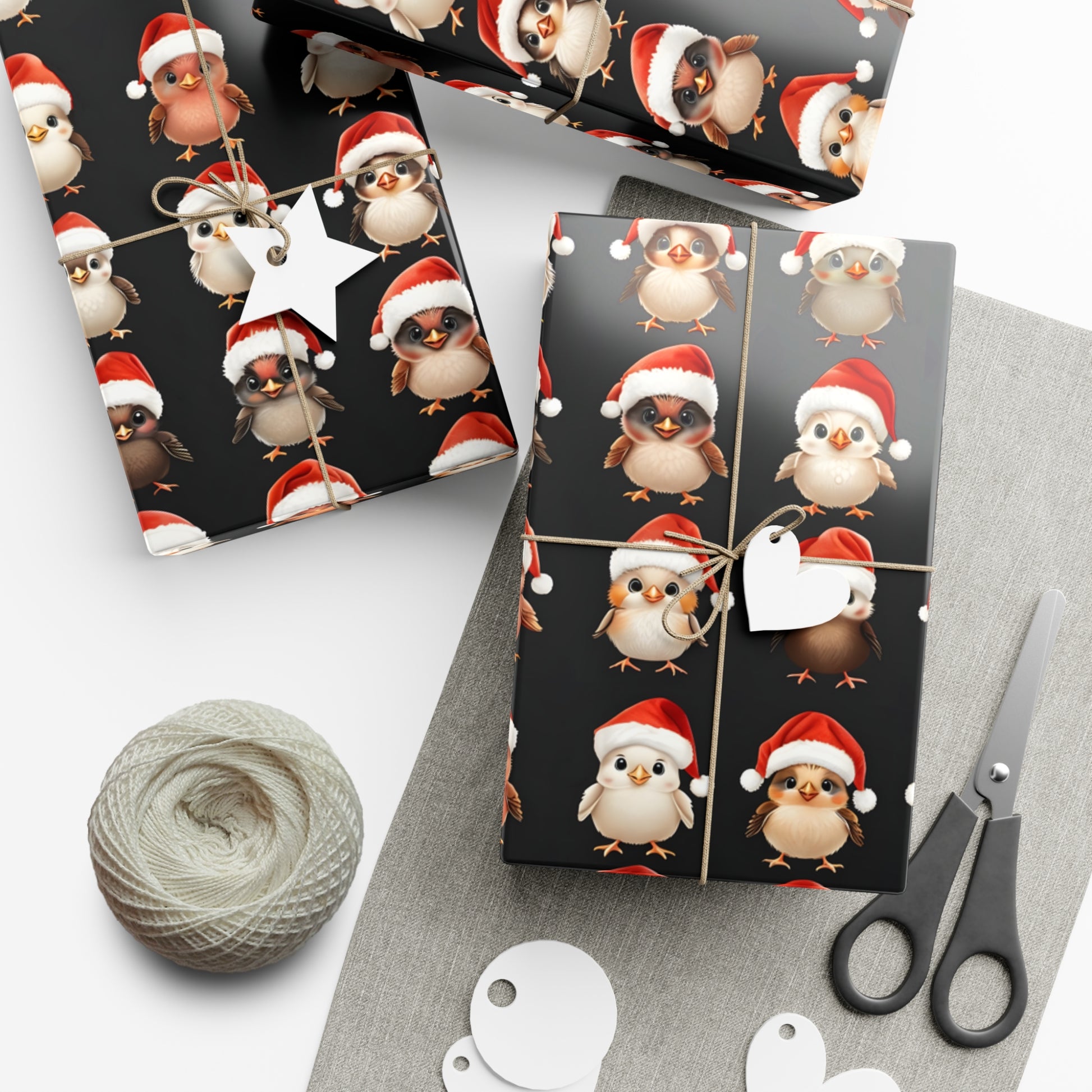 Gift Wrap Papers, Christmas Bird Gift Wrap, Holiday Wrapping Paper, Cute Santa Hat Birds, Festive Gift Wrap, Wrapping Sheets